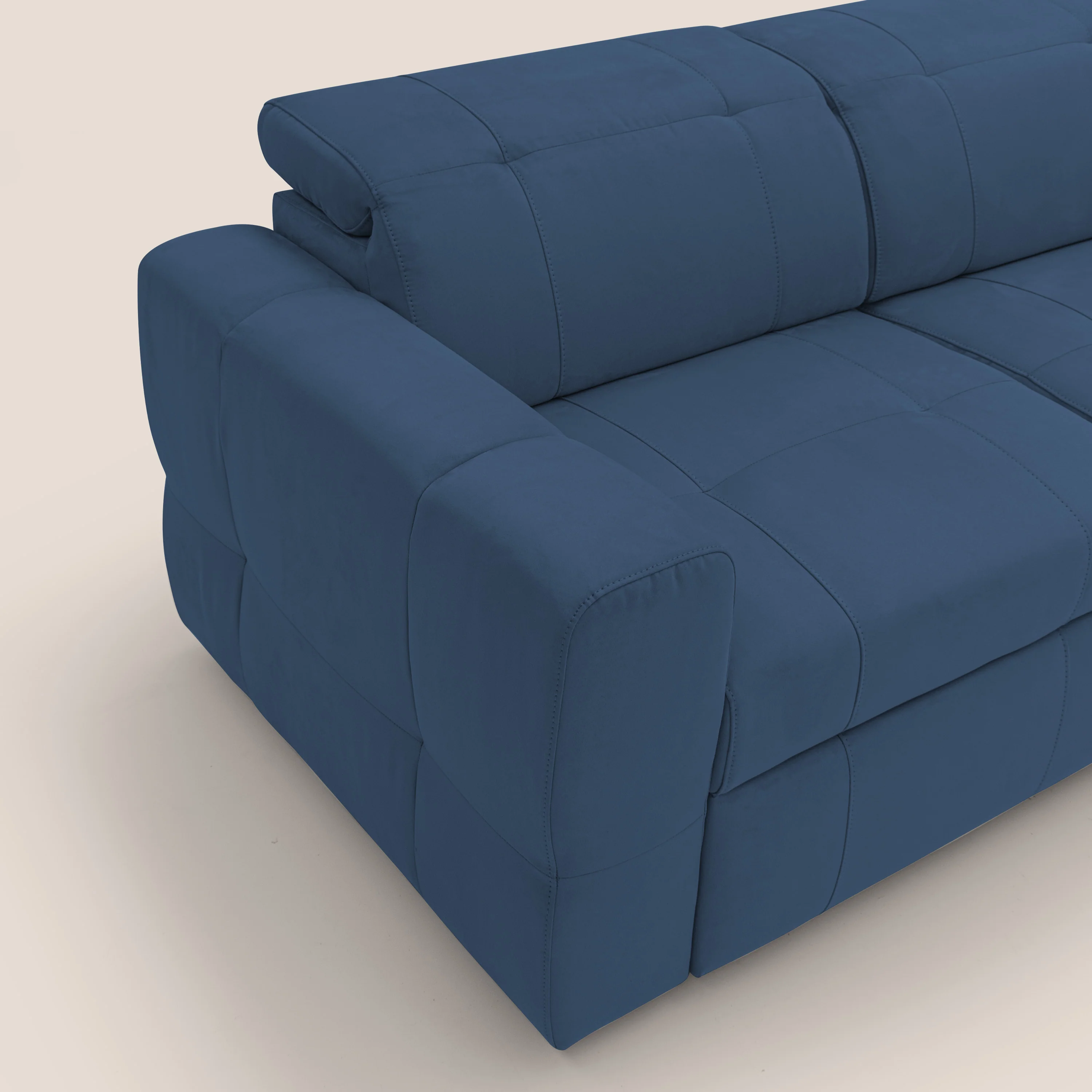 Kronos Canapé d'angle avec pouf extractible et coffre de rangement en microfibre imperméable T11 bleu - Image 6