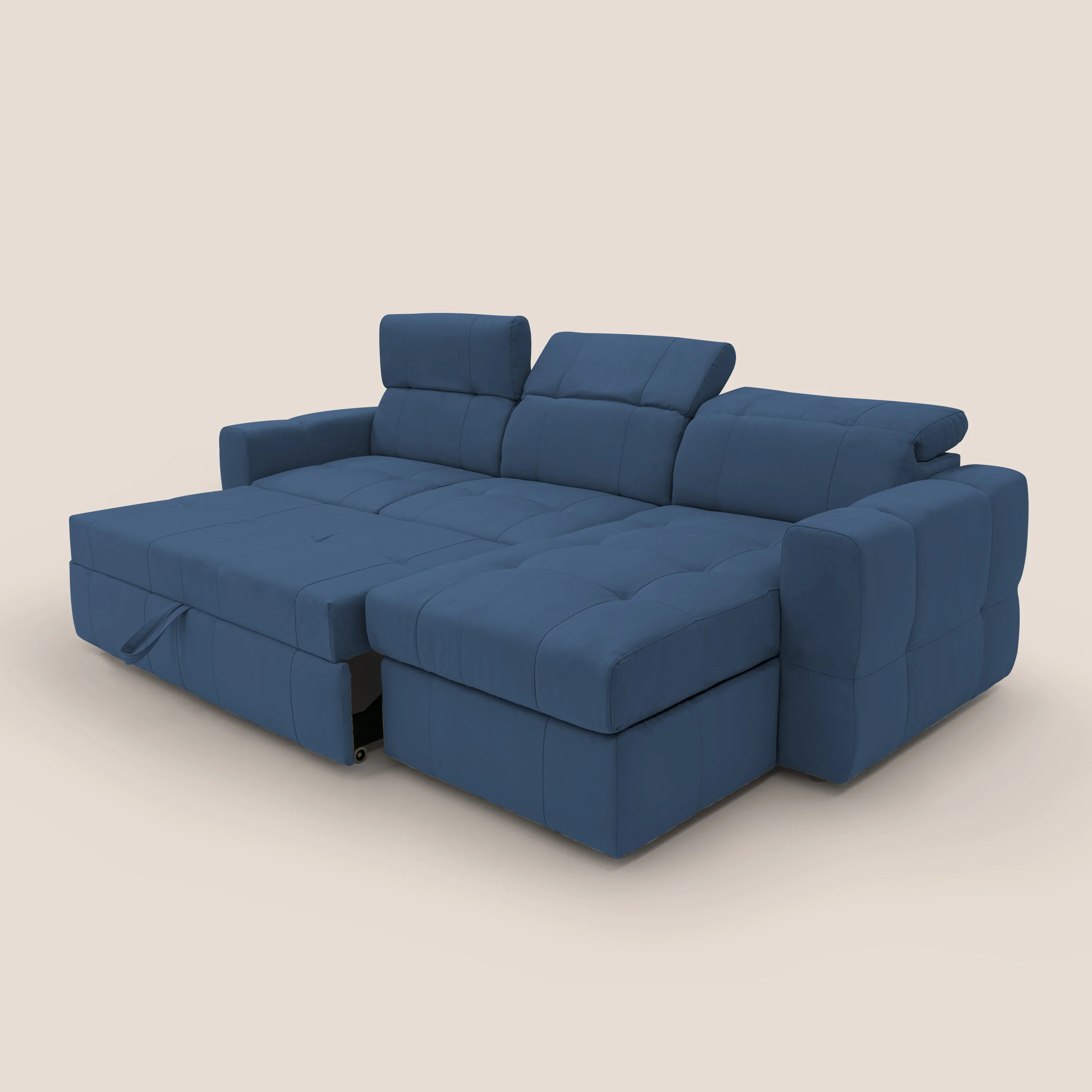 Kronos Canapé d'angle avec pouf extractible et coffre de rangement en microfibre imperméable T11 bleu - Image 7