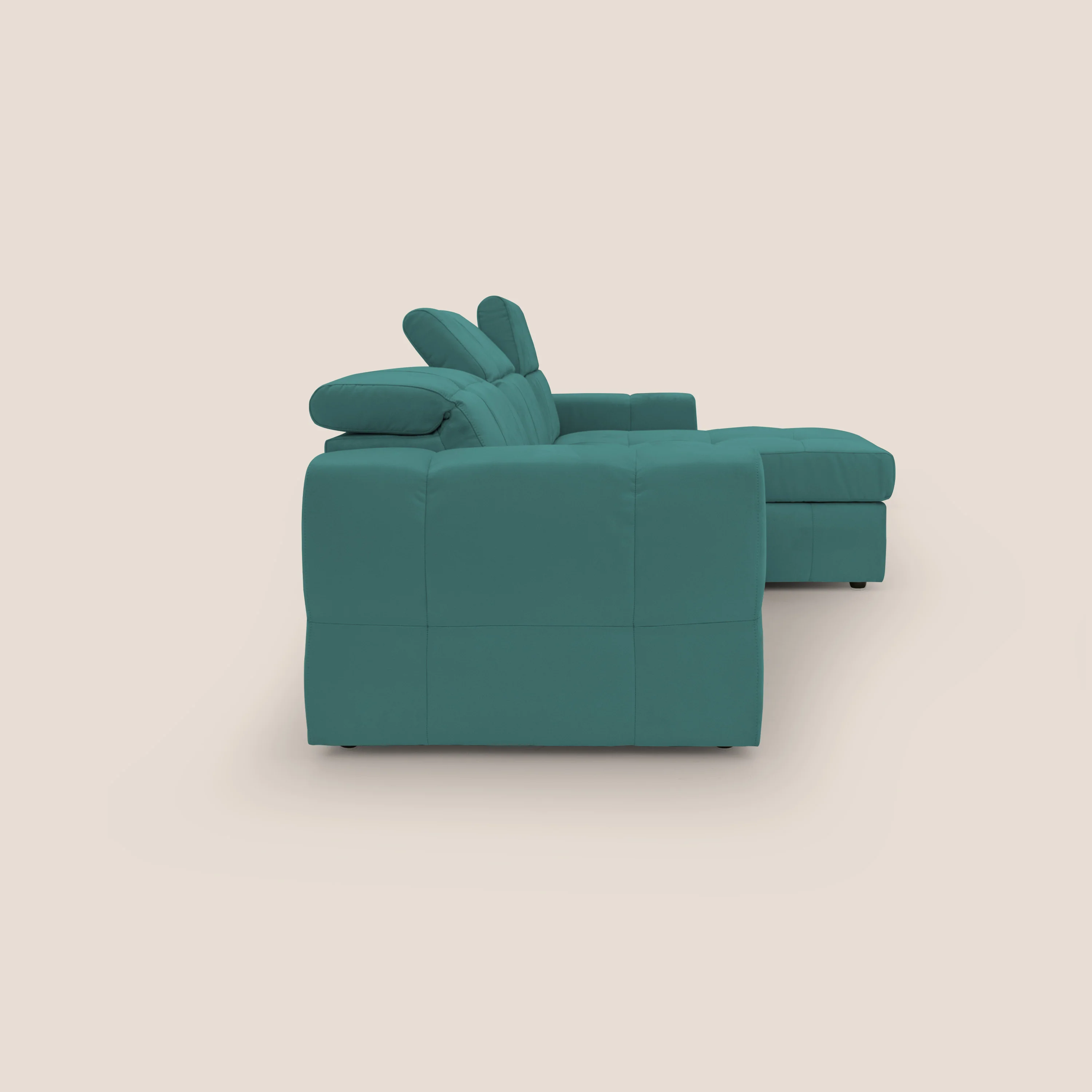 Kronos Canapé d'angle avec pouf extractible et coffre de rangement en microfibre imperméable T11 bleu canard - Image 10