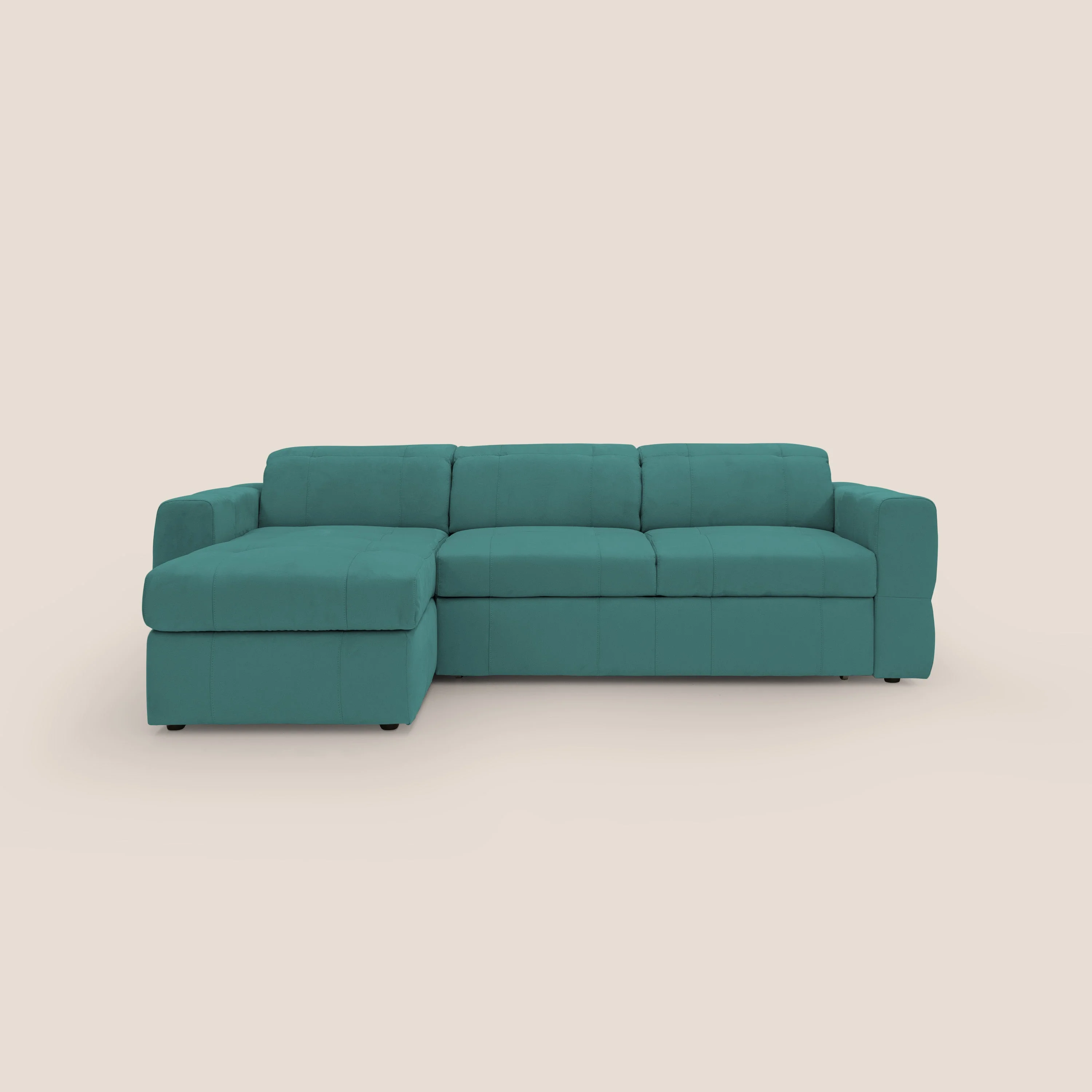 Kronos Canapé d'angle avec pouf extractible et coffre de rangement en microfibre imperméable T11 bleu canard - Image 13