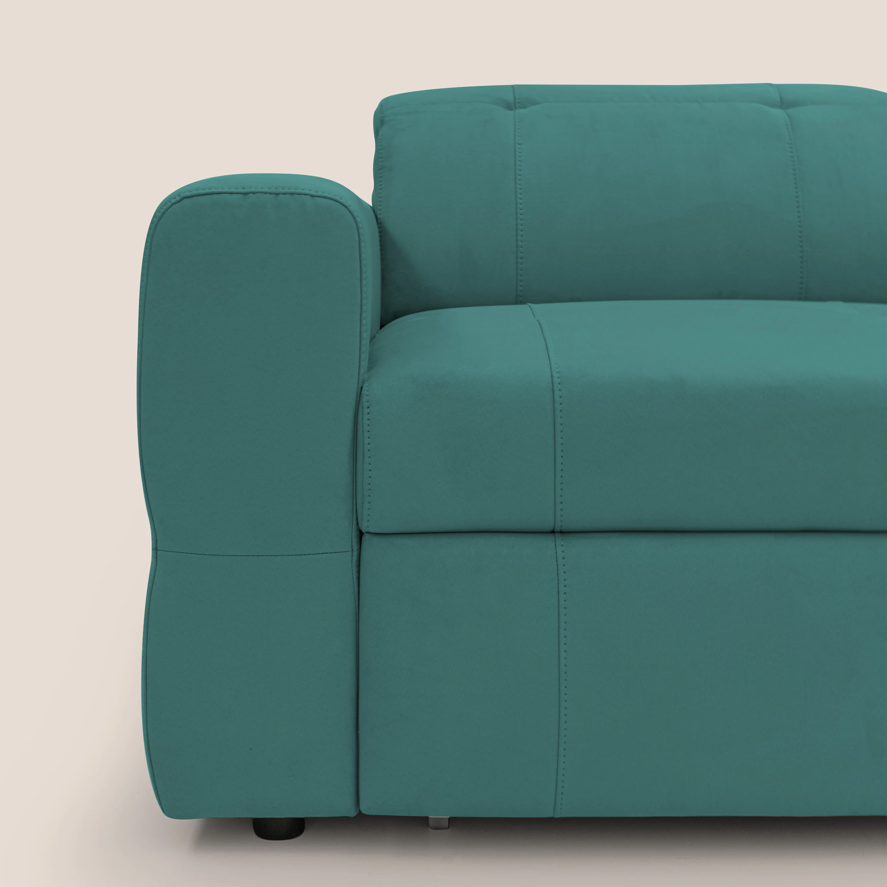 Kronos Canapé d'angle avec pouf extractible et coffre de rangement en microfibre imperméable T11 bleu canard - Image 5