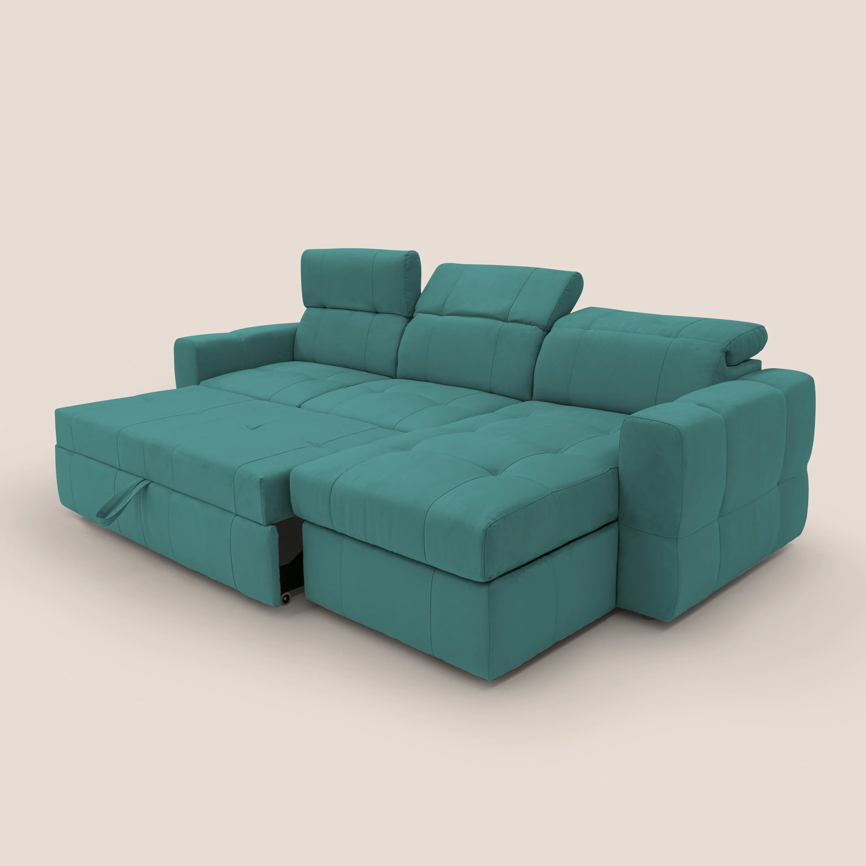 Kronos Canapé d'angle avec pouf extractible et coffre de rangement en microfibre imperméable T11 bleu canard - Image 7