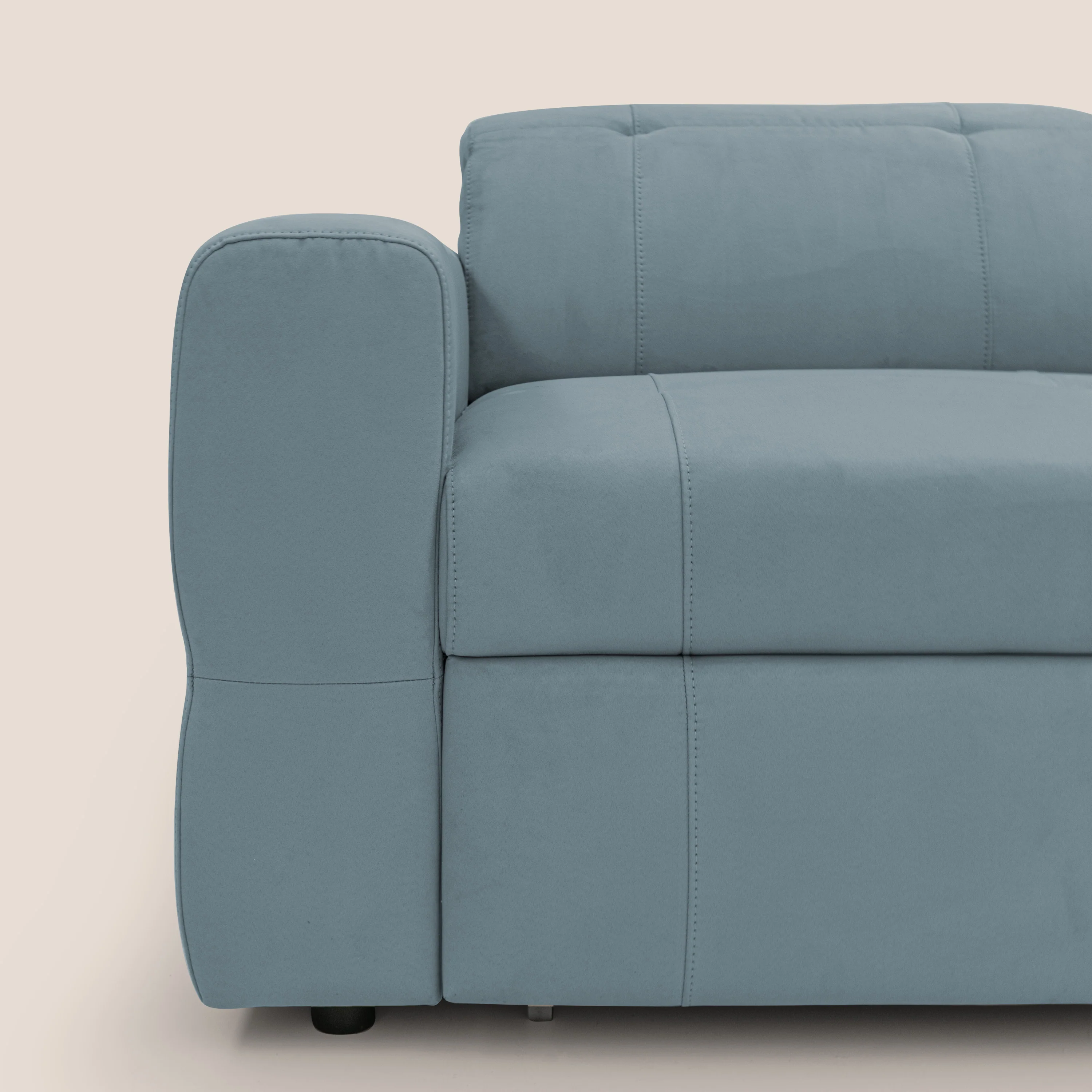 Kronos Canapé d'angle avec pouf extractible et coffre de rangement en microfibre imperméable T11 bleu pastel - Image 5
