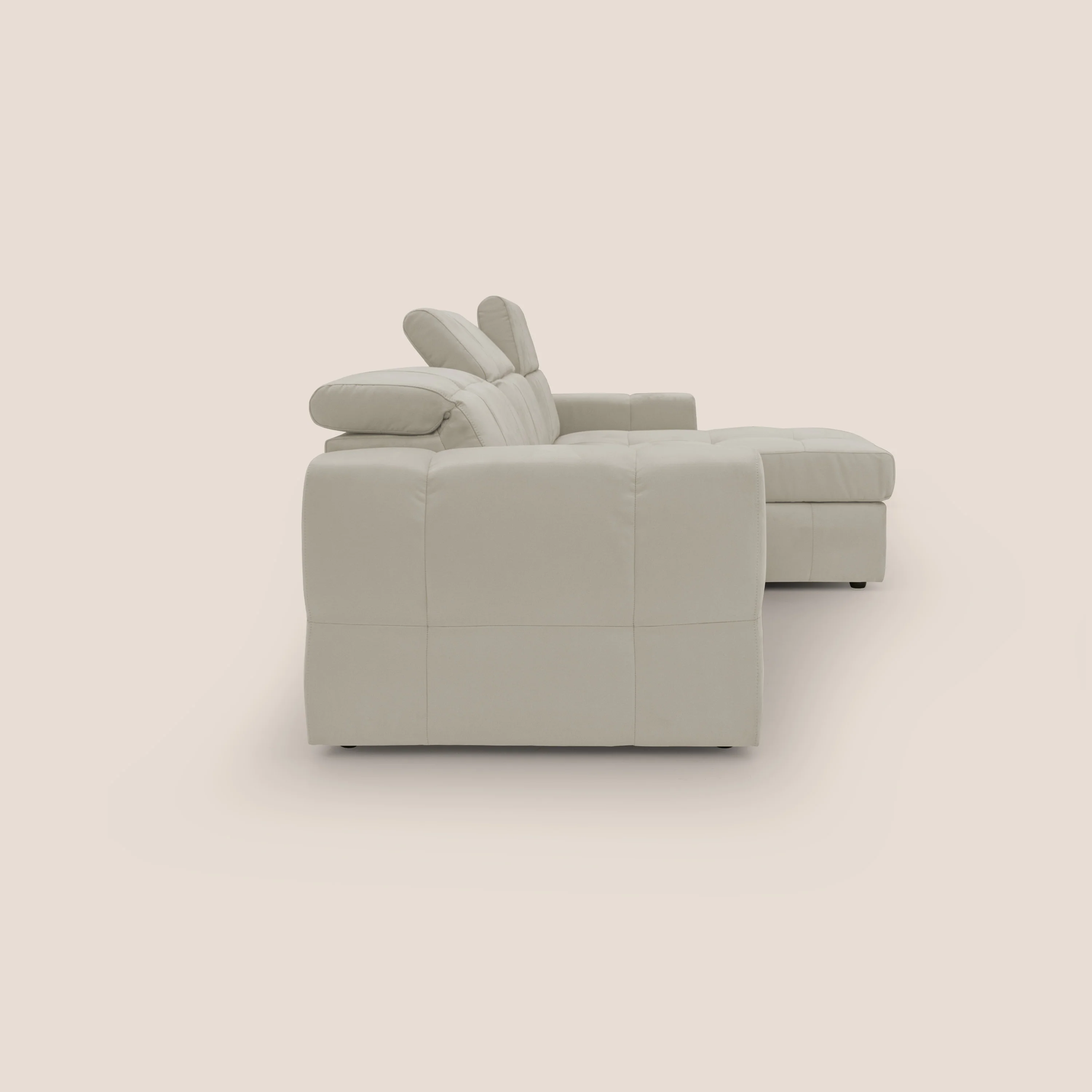 Kronos Canapé d'angle avec pouf extractible et coffre de rangement en microfibre imperméable T11 crème - Image 10