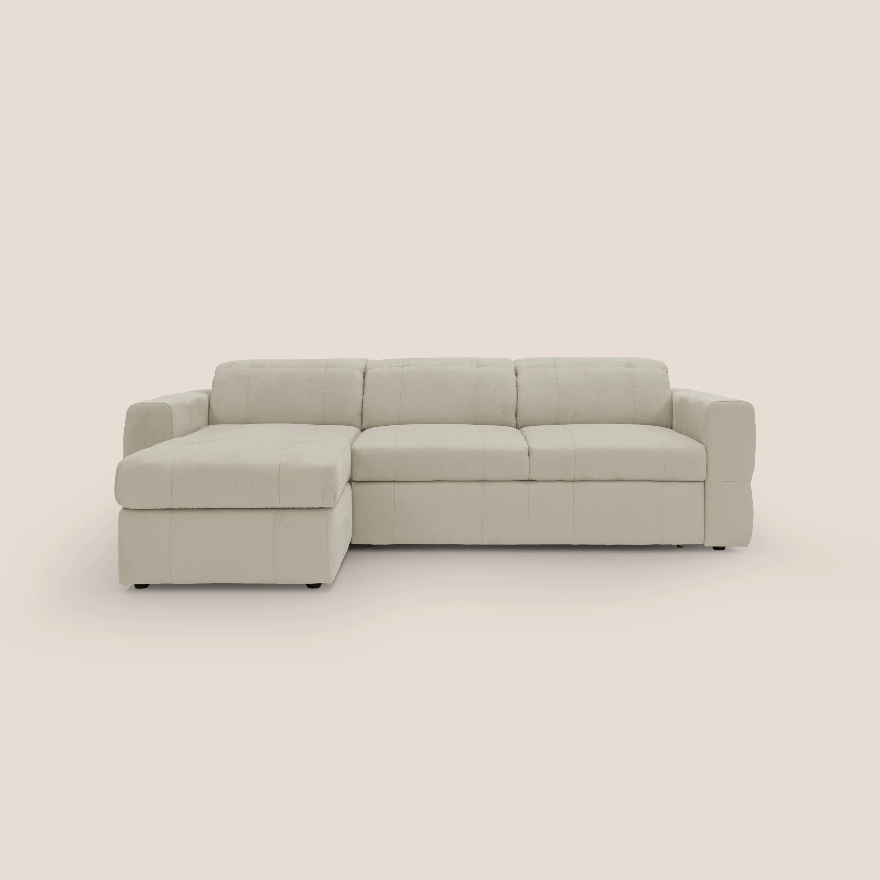 Kronos Canapé d'angle avec pouf extractible et coffre de rangement en microfibre imperméable T11 crème - Image 13