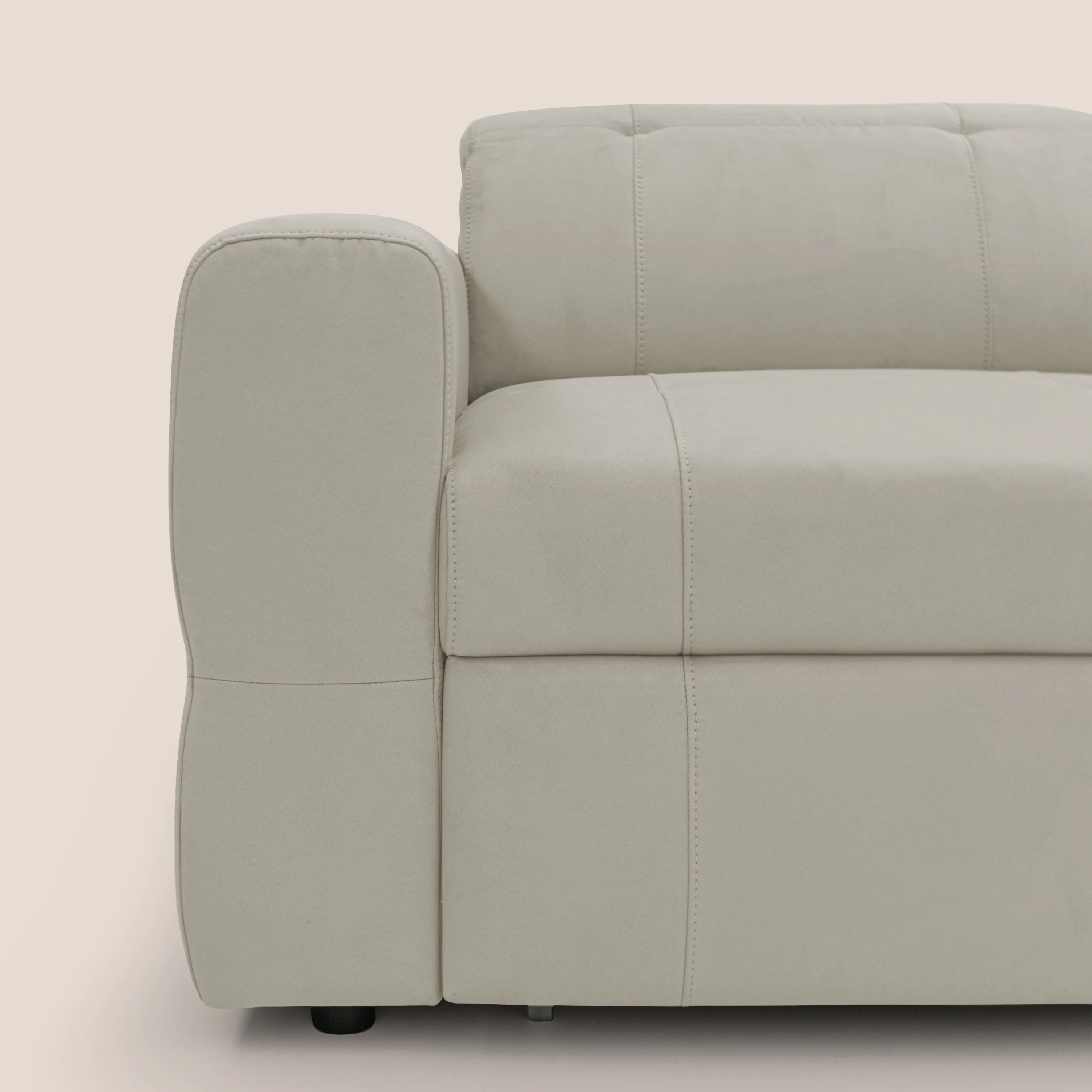 Kronos Canapé d'angle avec pouf extractible et coffre de rangement en microfibre imperméable T11 crème - Image 5