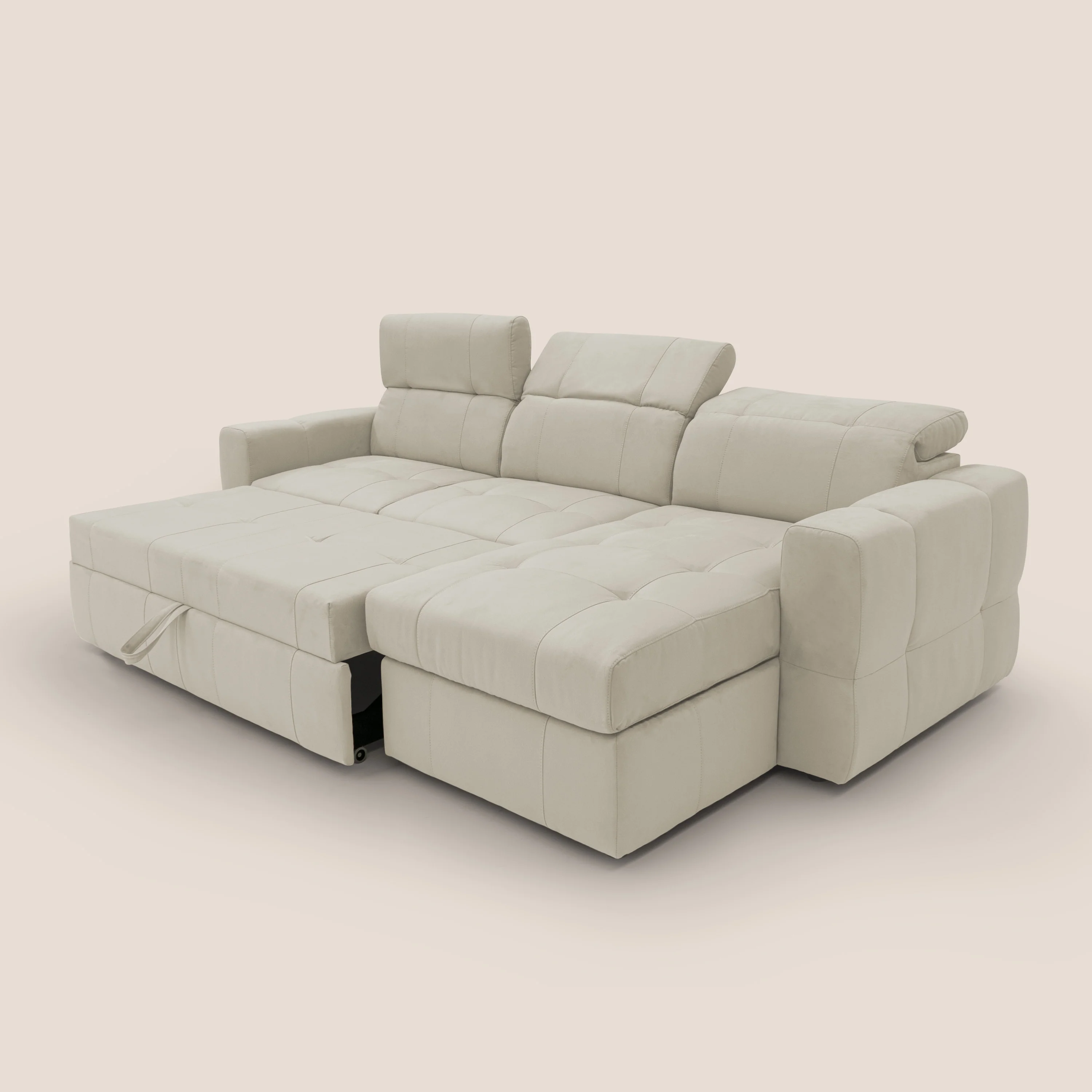 Kronos Canapé d'angle avec pouf extractible et coffre de rangement en microfibre imperméable T11 crème - Image 7