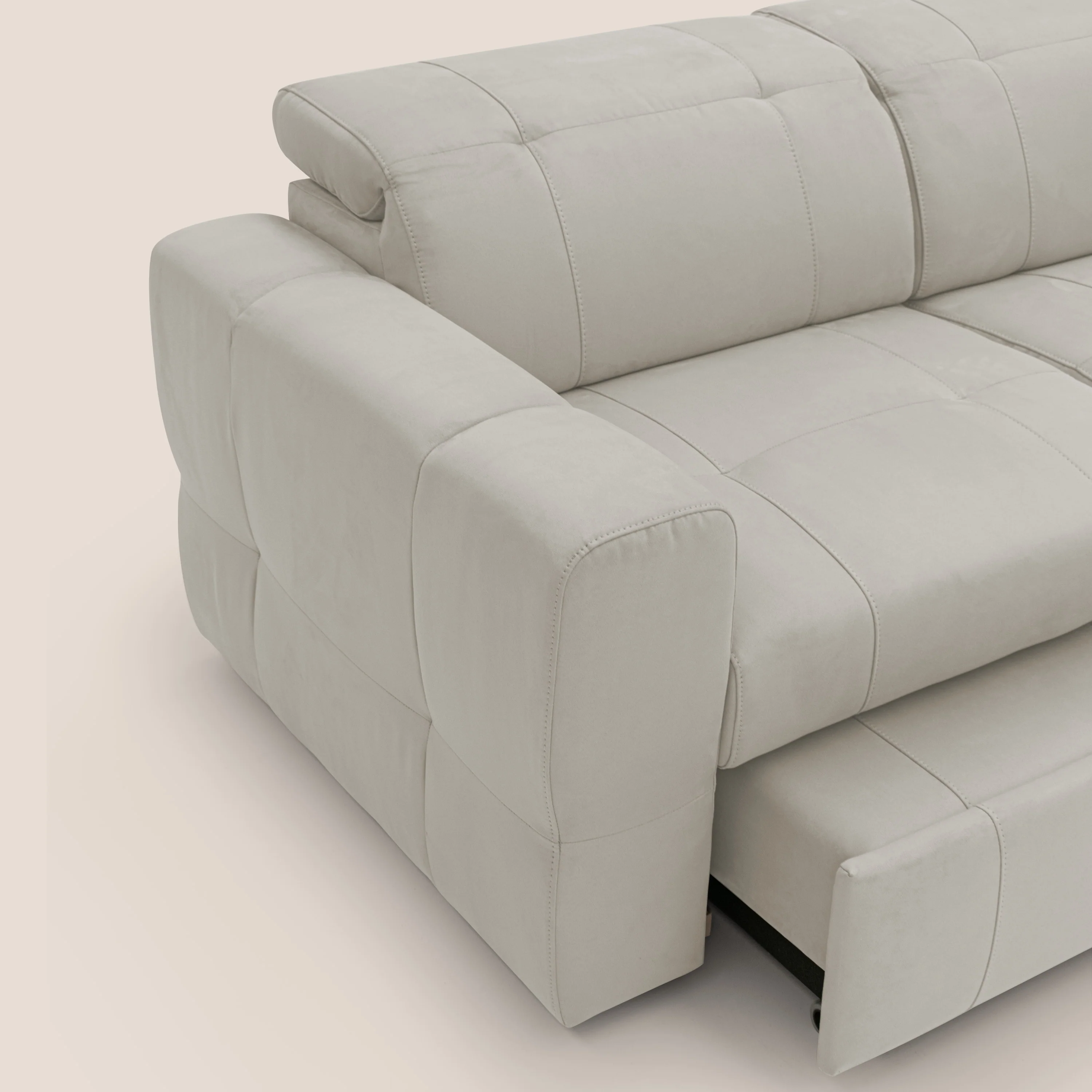 Kronos Canapé d'angle avec pouf extractible et coffre de rangement en microfibre imperméable T11 crème - Image 8