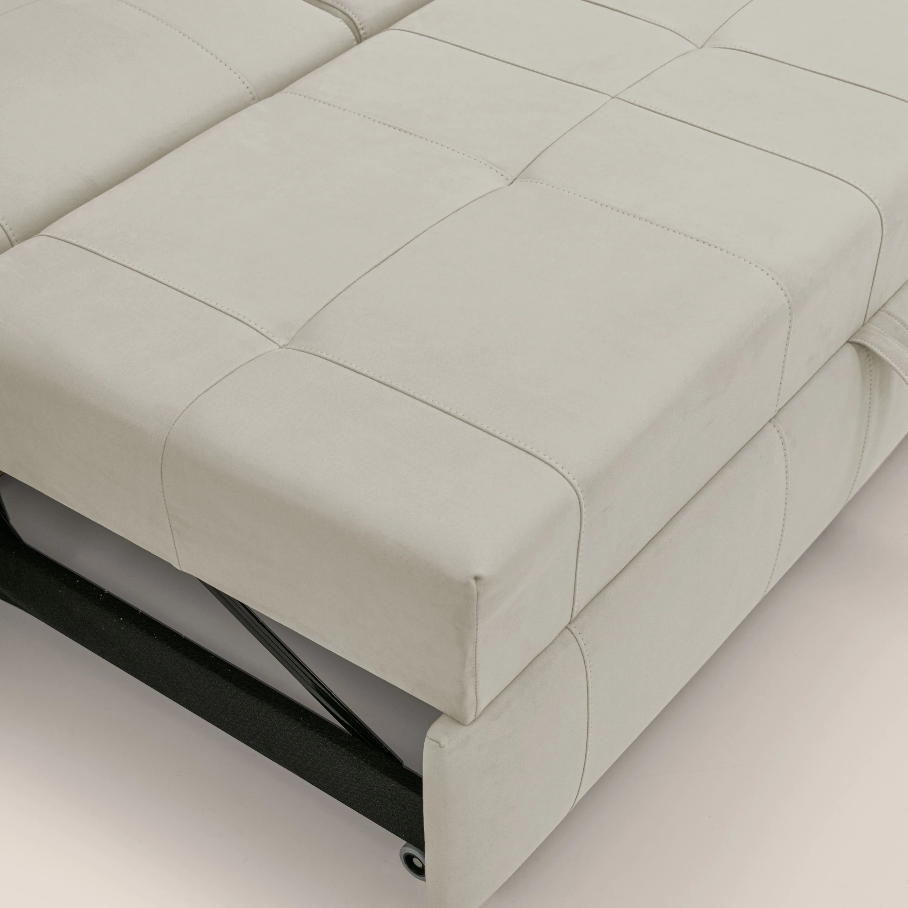 Kronos Canapé d'angle avec pouf extractible et coffre de rangement en microfibre imperméable T11 crème - Image 9