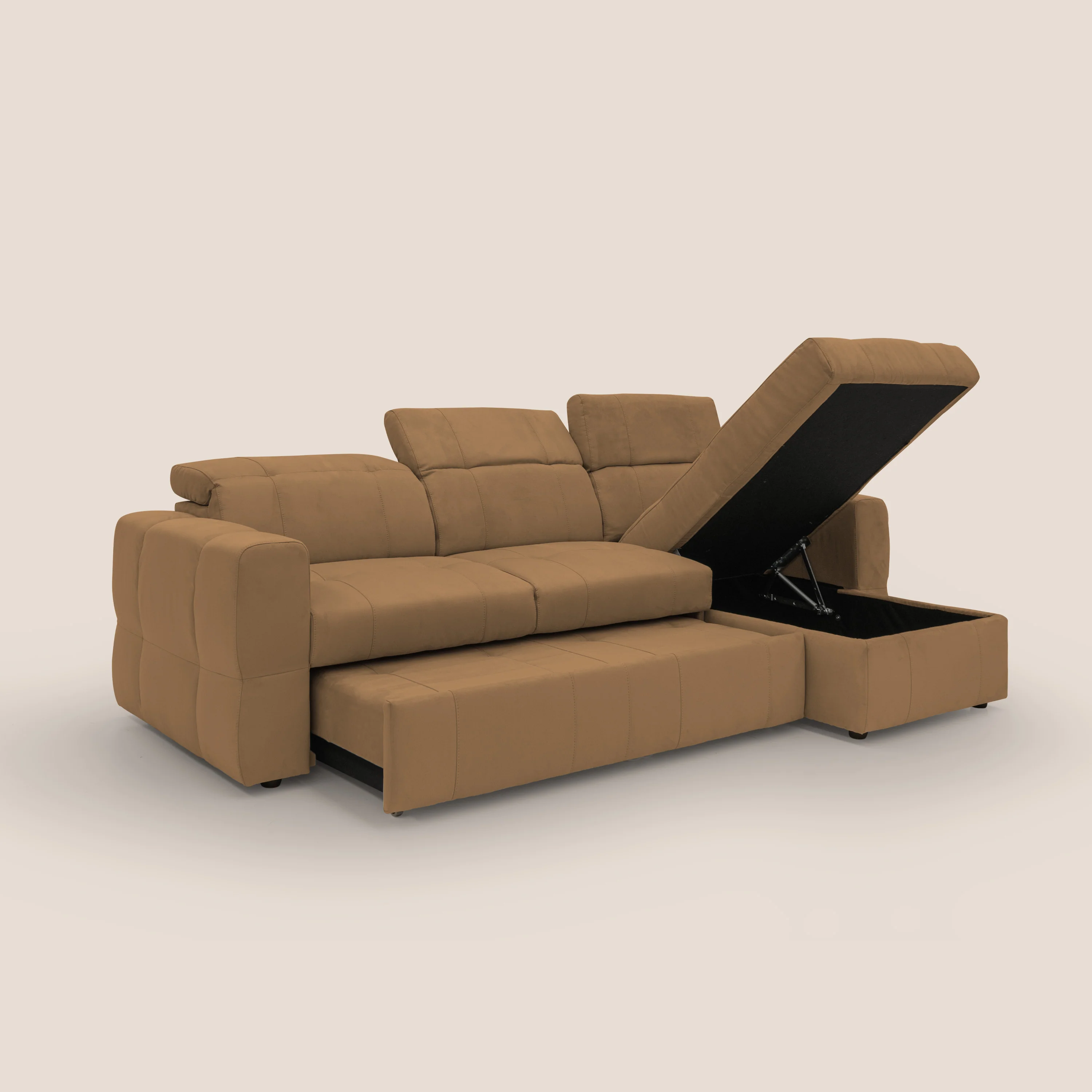 Kronos Canapé d'angle avec pouf extractible et coffre de rangement en microfibre imperméable T11 cuir - Image 4