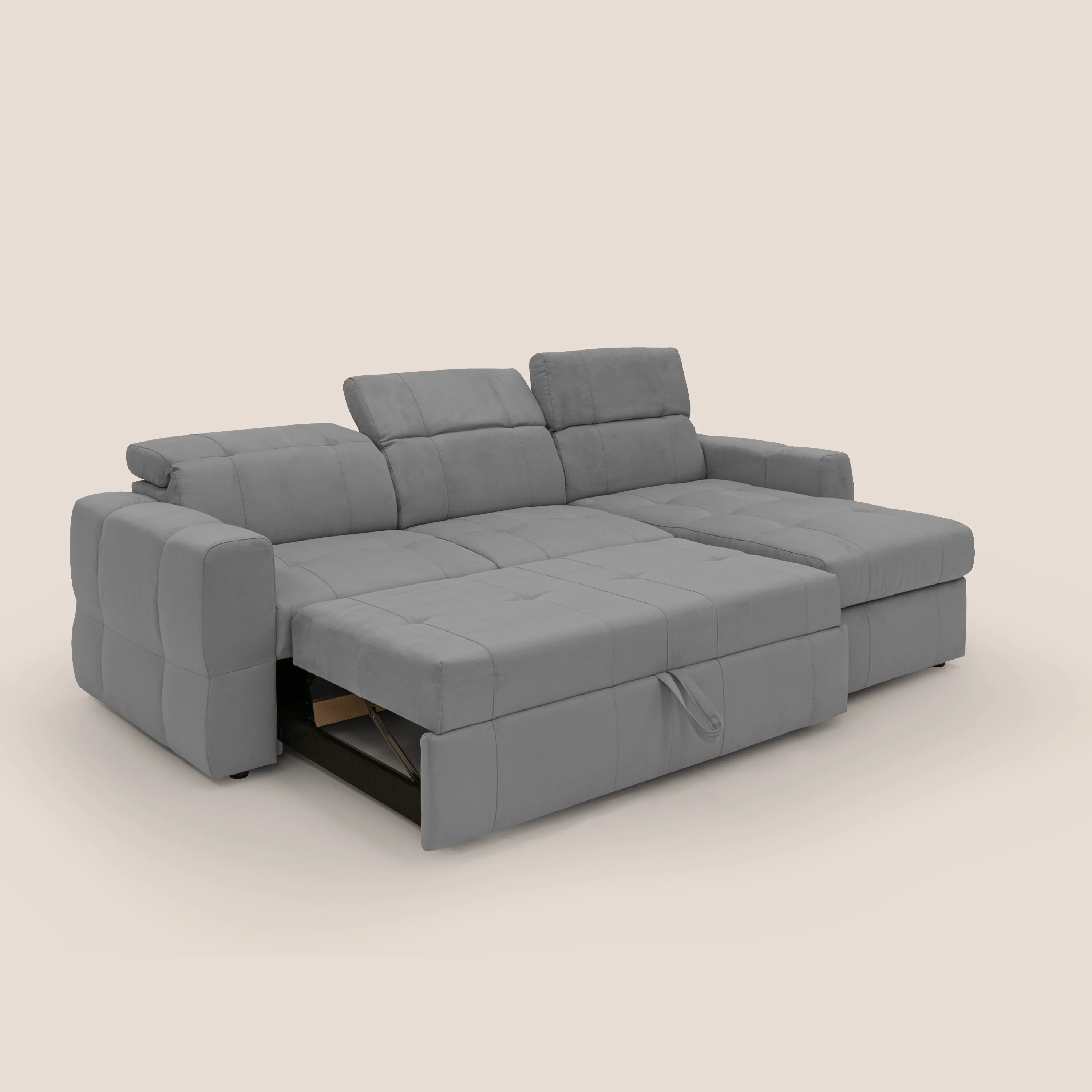 Kronos Canapé d'angle avec pouf extractible et coffre de rangement en microfibre imperméable T11 gris - Image 2