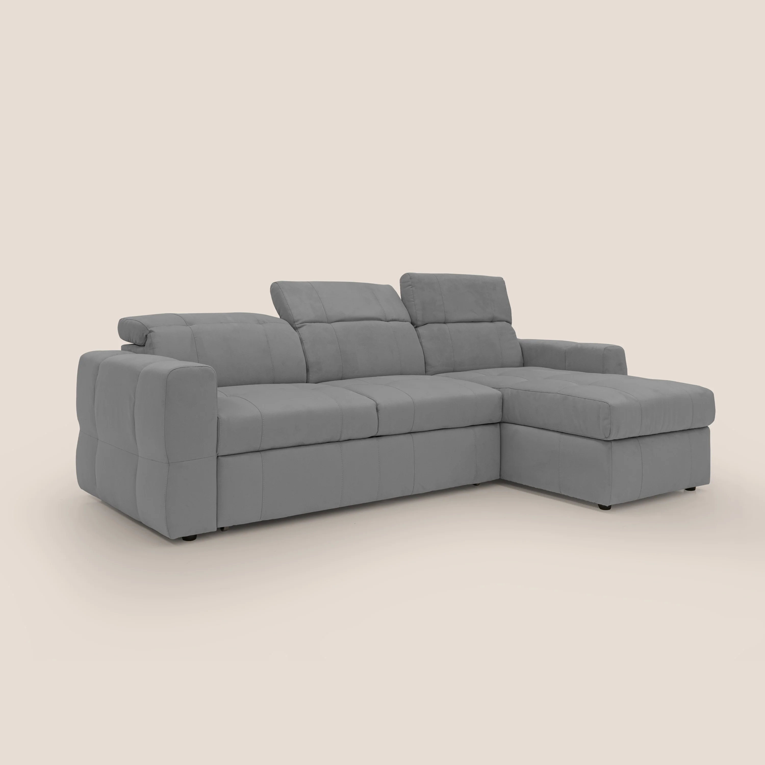 Kronos Canapé d'angle avec pouf extractible et coffre de rangement en microfibre imperméable T11 gris - Image 3
