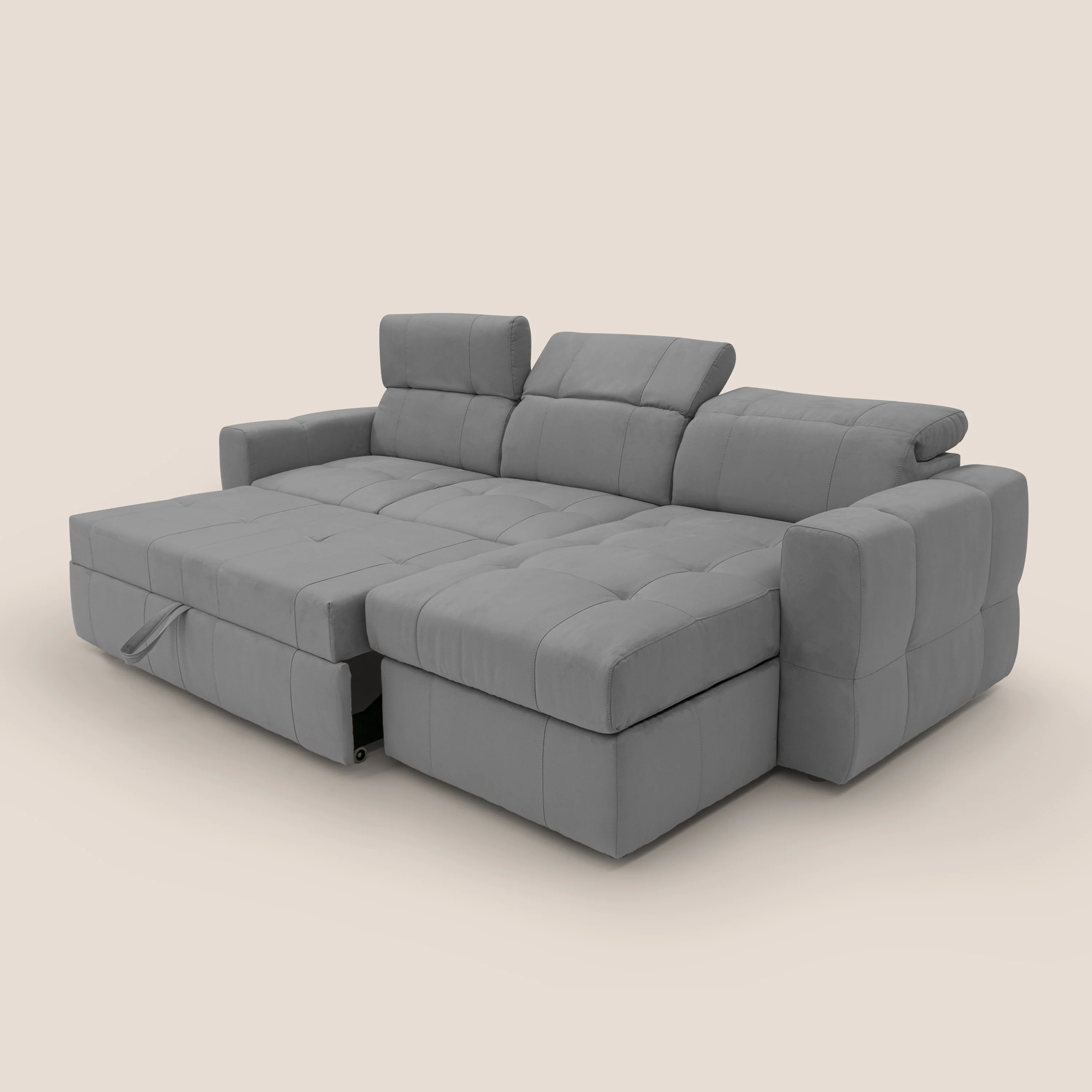 Kronos Canapé d'angle avec pouf extractible et coffre de rangement en microfibre imperméable T11 gris - Image 7