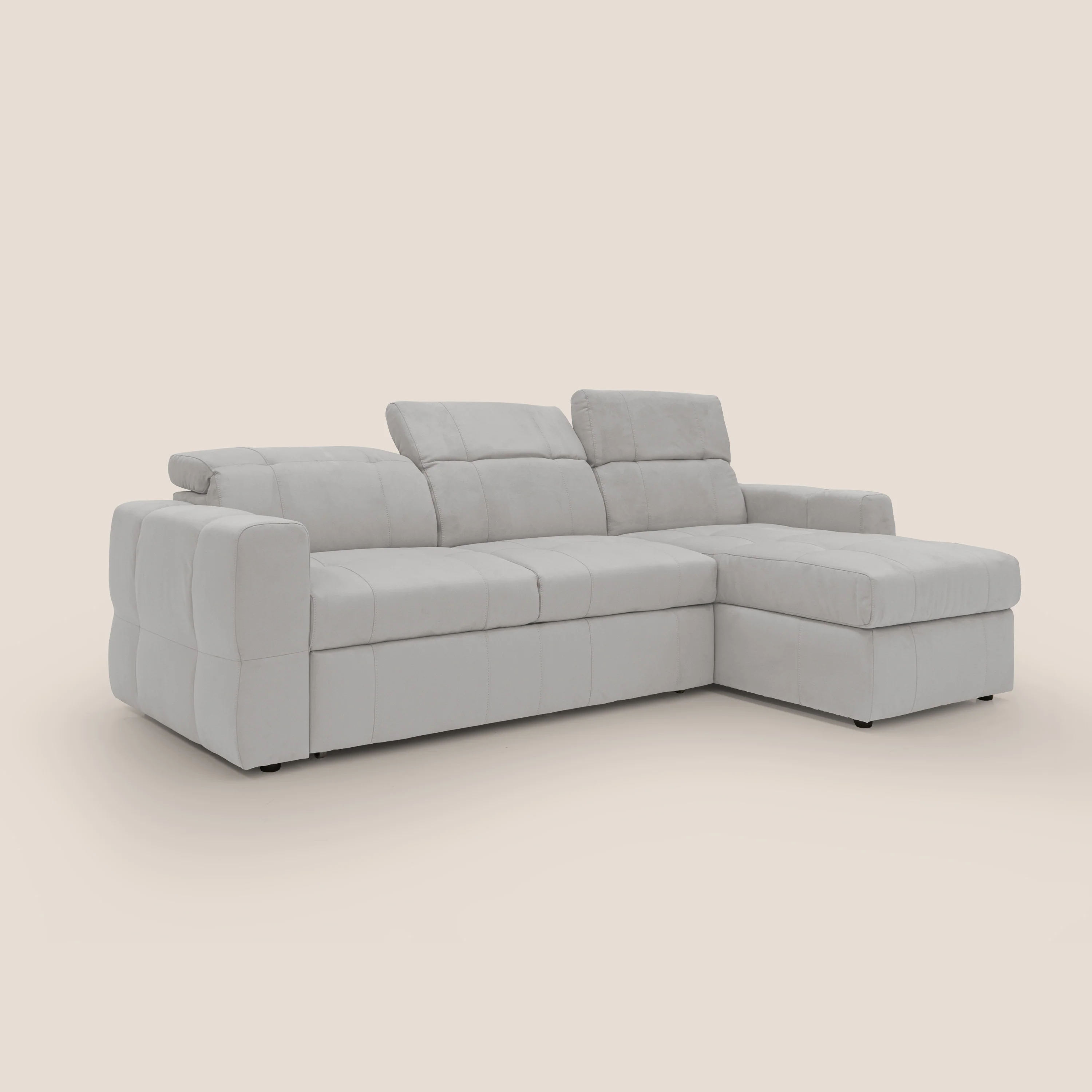 Kronos Canapé d'angle avec pouf extractible et coffre de rangement en microfibre imperméable T11 gris clair - Image 3