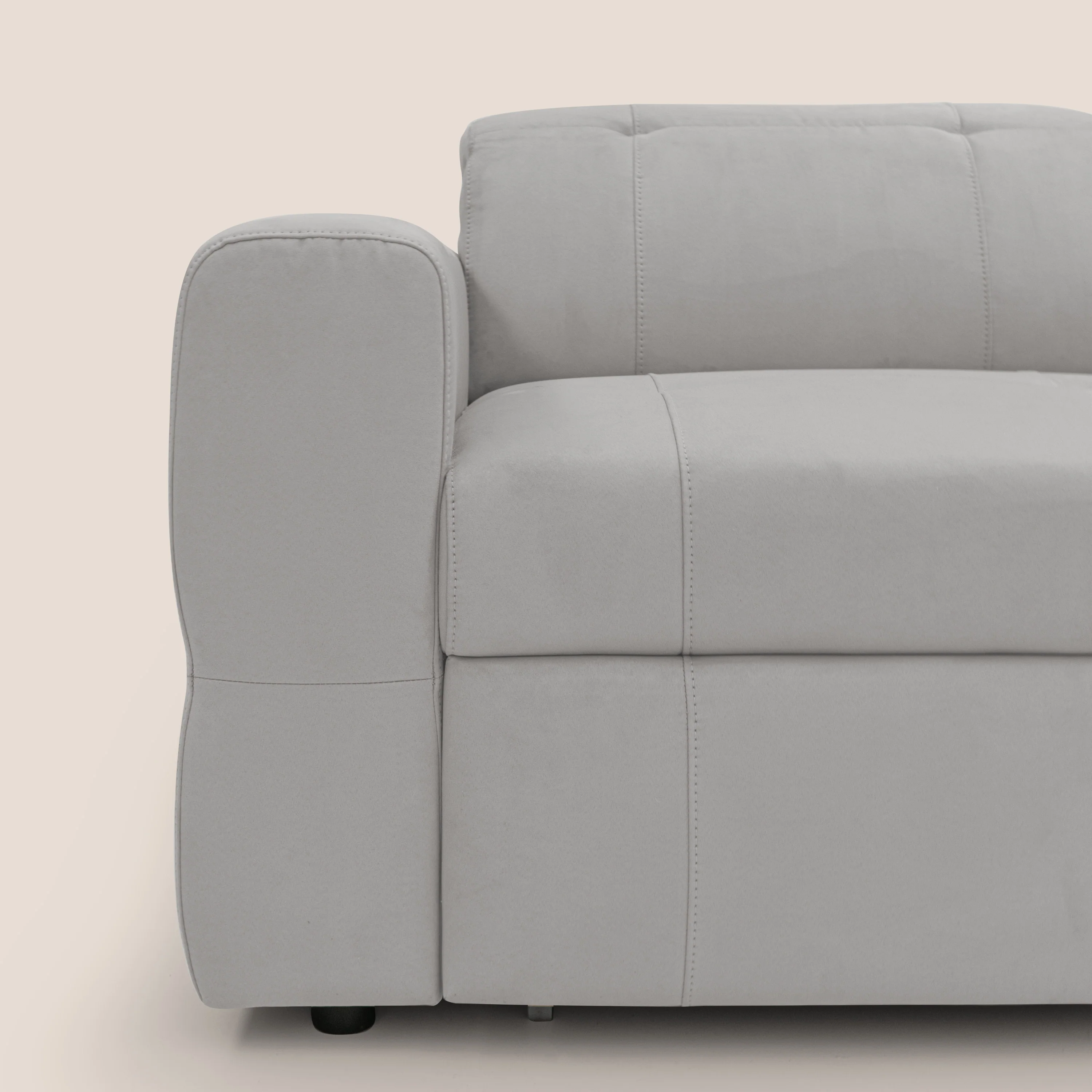 Kronos Canapé d'angle avec pouf extractible et coffre de rangement en microfibre imperméable T11 gris clair - Image 5