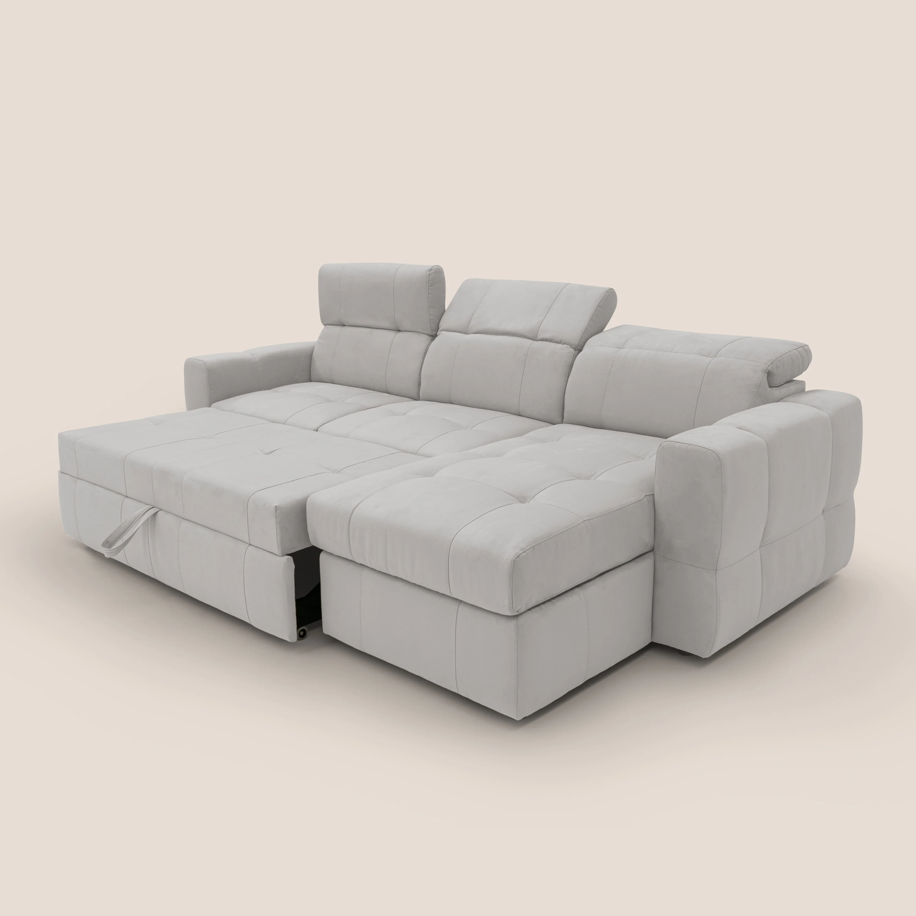 Kronos Canapé d'angle avec pouf extractible et coffre de rangement en microfibre imperméable T11 gris clair - Image 7
