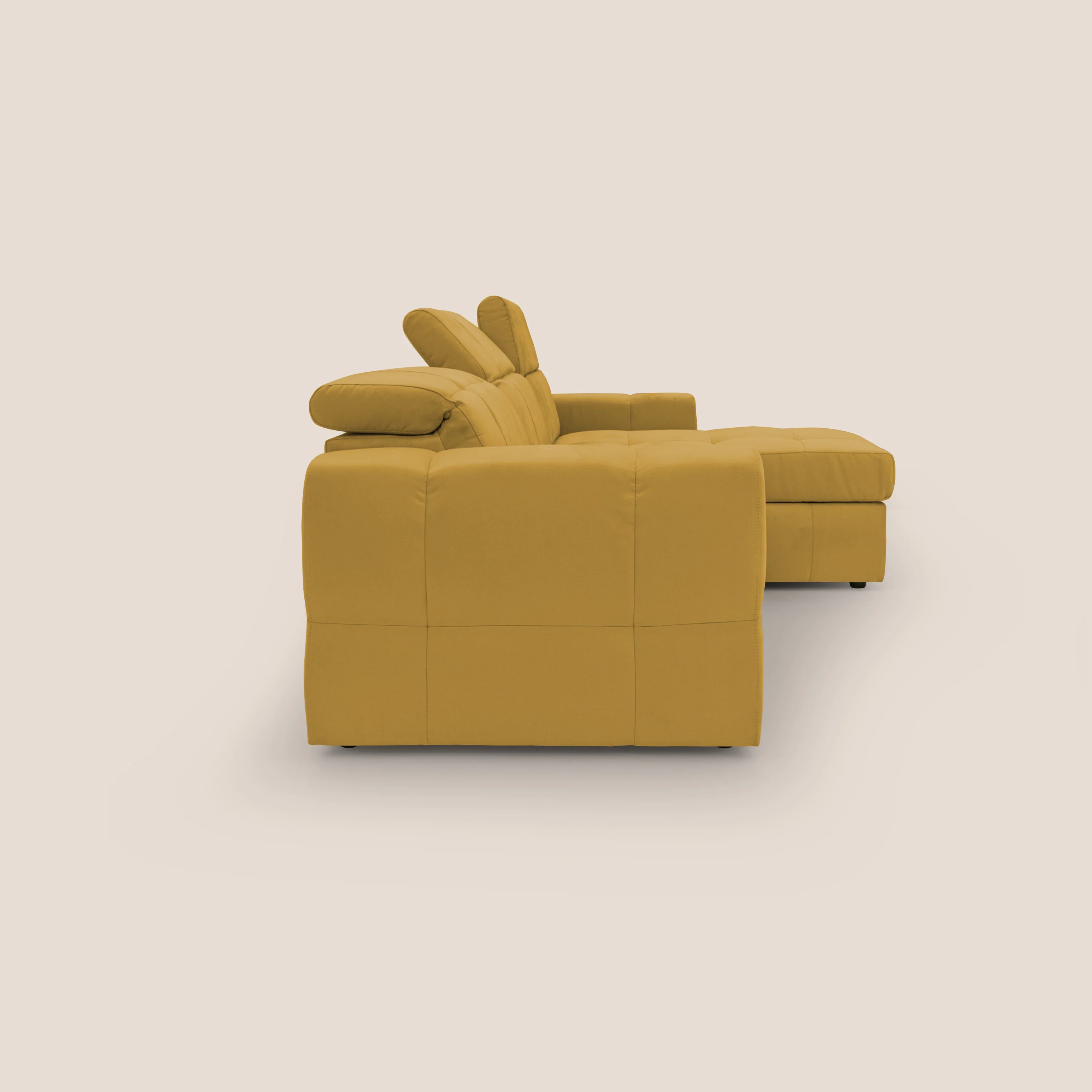 Kronos Canapé d'angle avec pouf extractible et coffre de rangement en microfibre imperméable T11 jaune - Image 10