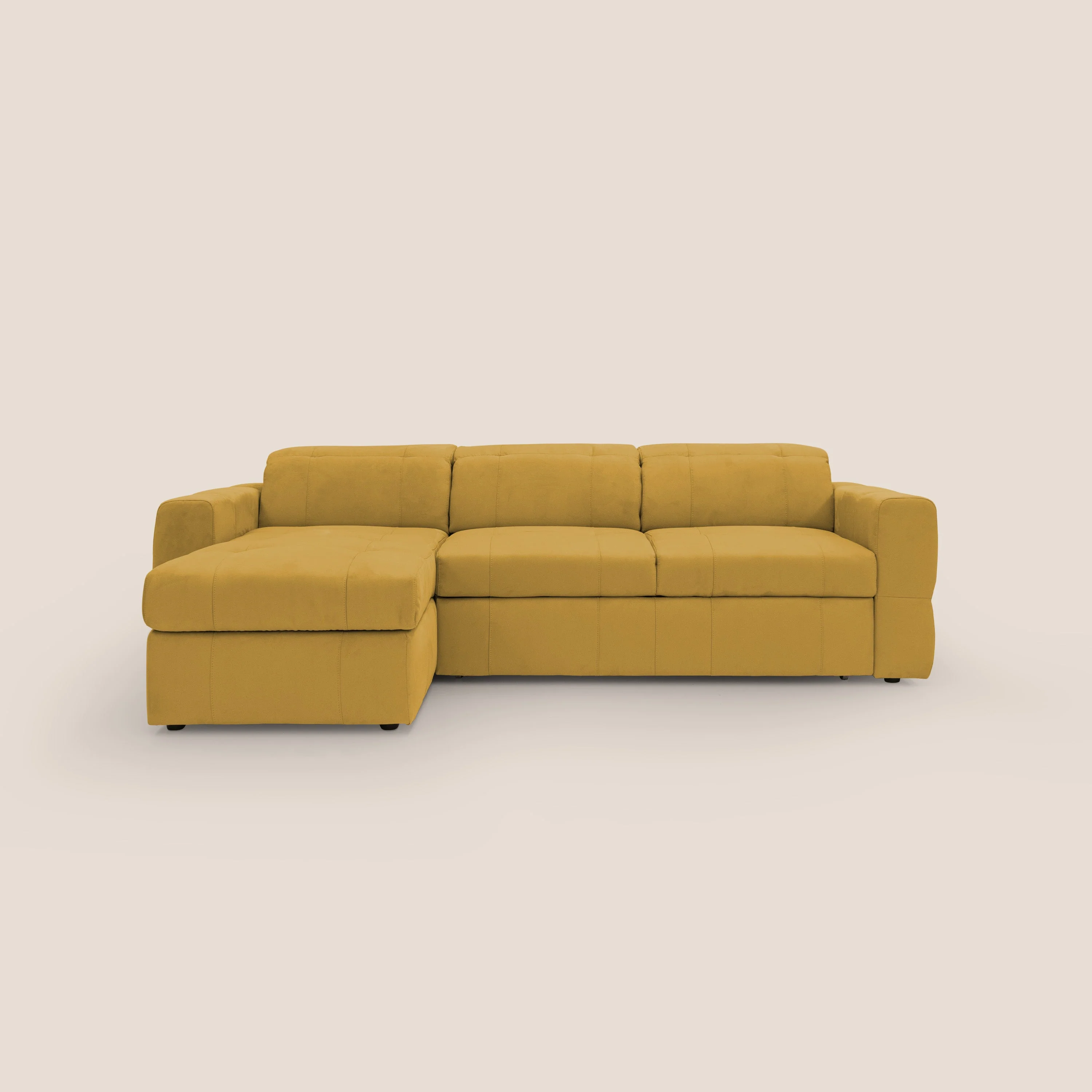 Kronos Canapé d'angle avec pouf extractible et coffre de rangement en microfibre imperméable T11 jaune - Image 13