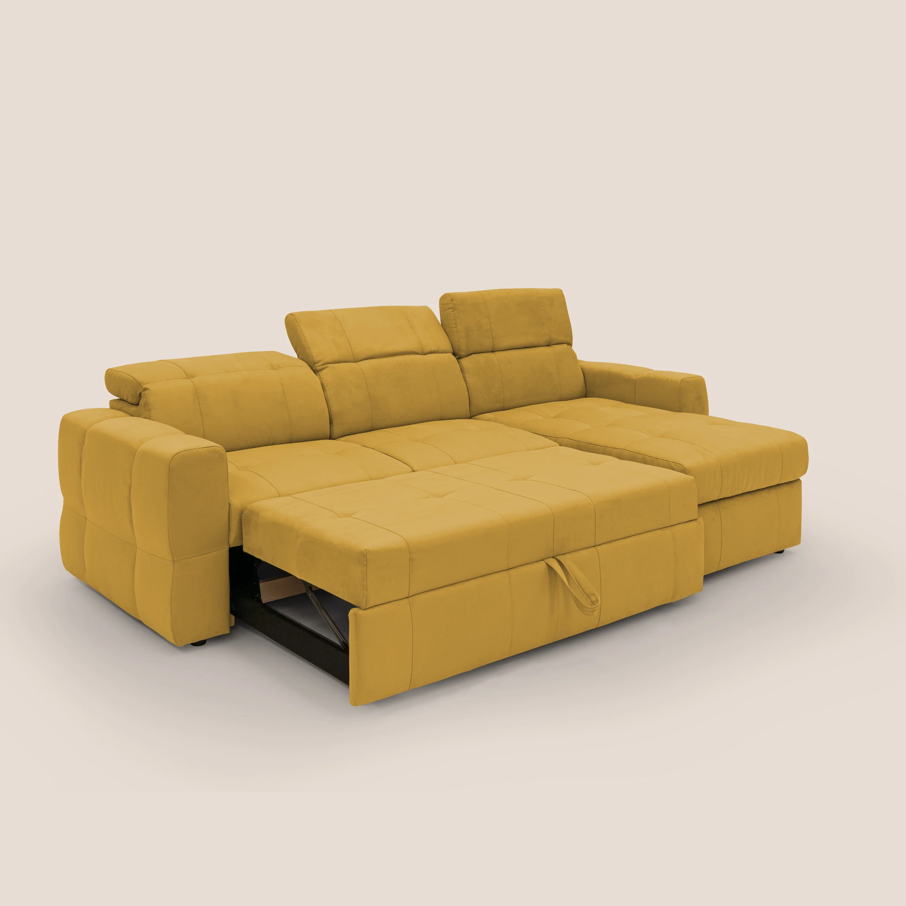 Kronos Canapé d'angle avec pouf extractible et coffre de rangement en microfibre imperméable T11 jaune - Image 2