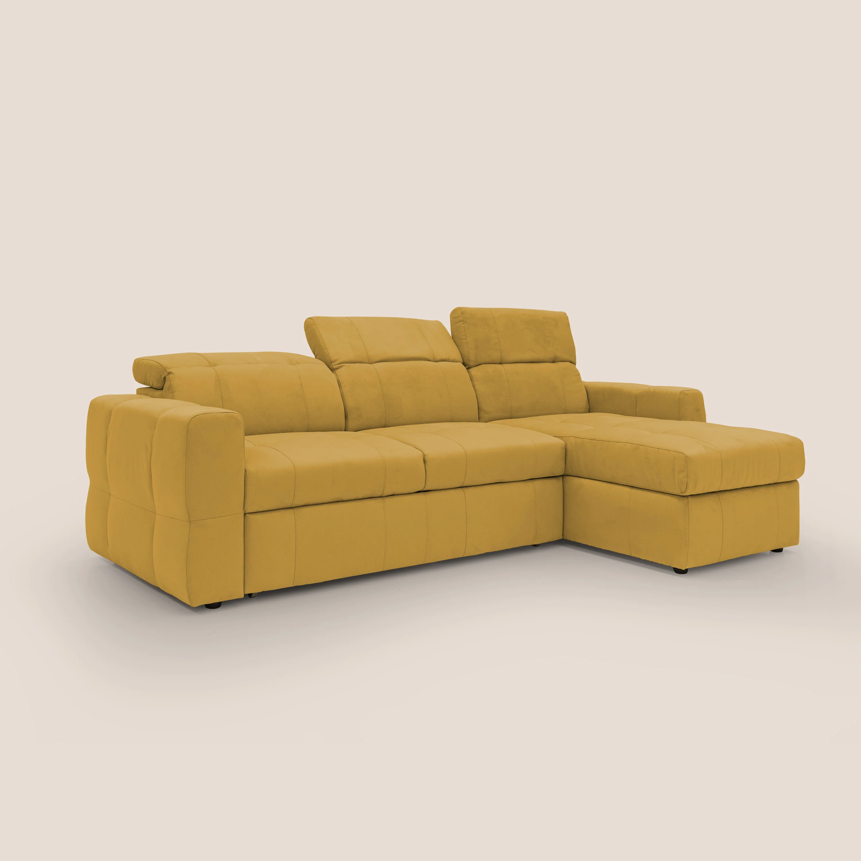 Kronos Canapé d'angle avec pouf extractible et coffre de rangement en microfibre imperméable T11 jaune - Image 3