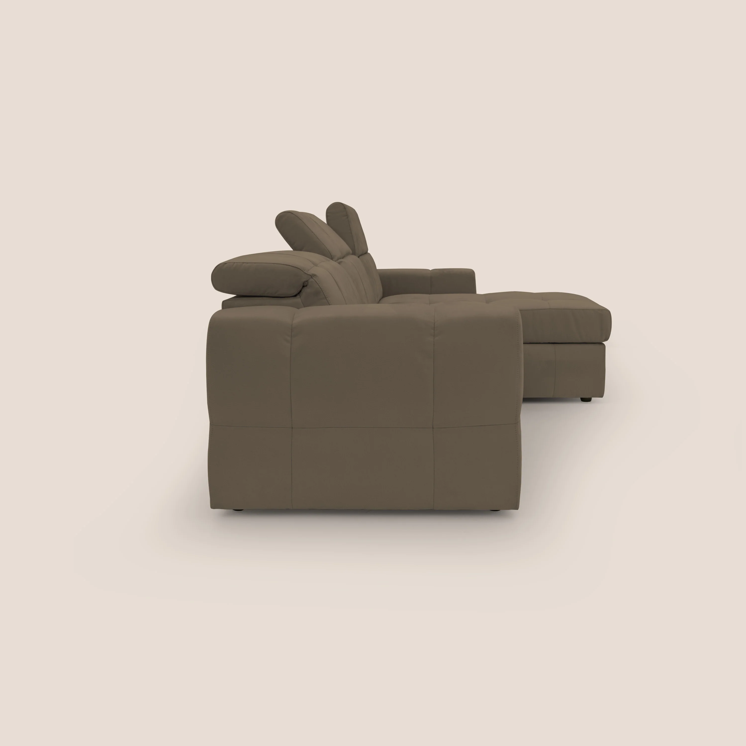 Kronos Canapé d'angle avec pouf extractible et coffre de rangement en microfibre imperméable T11 marron - Image 10