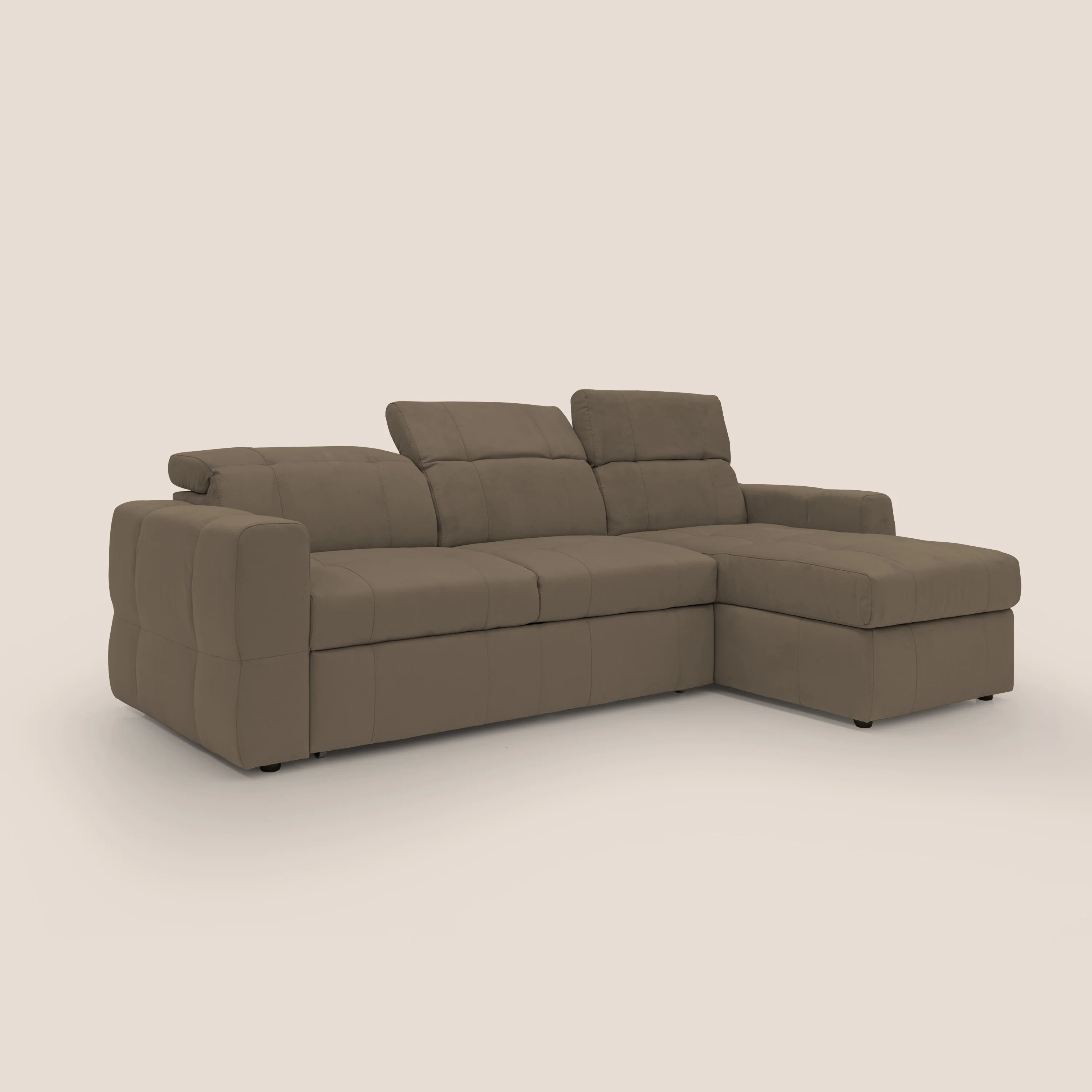 Kronos Canapé d'angle avec pouf extractible et coffre de rangement en microfibre imperméable T11 marron - Image 3