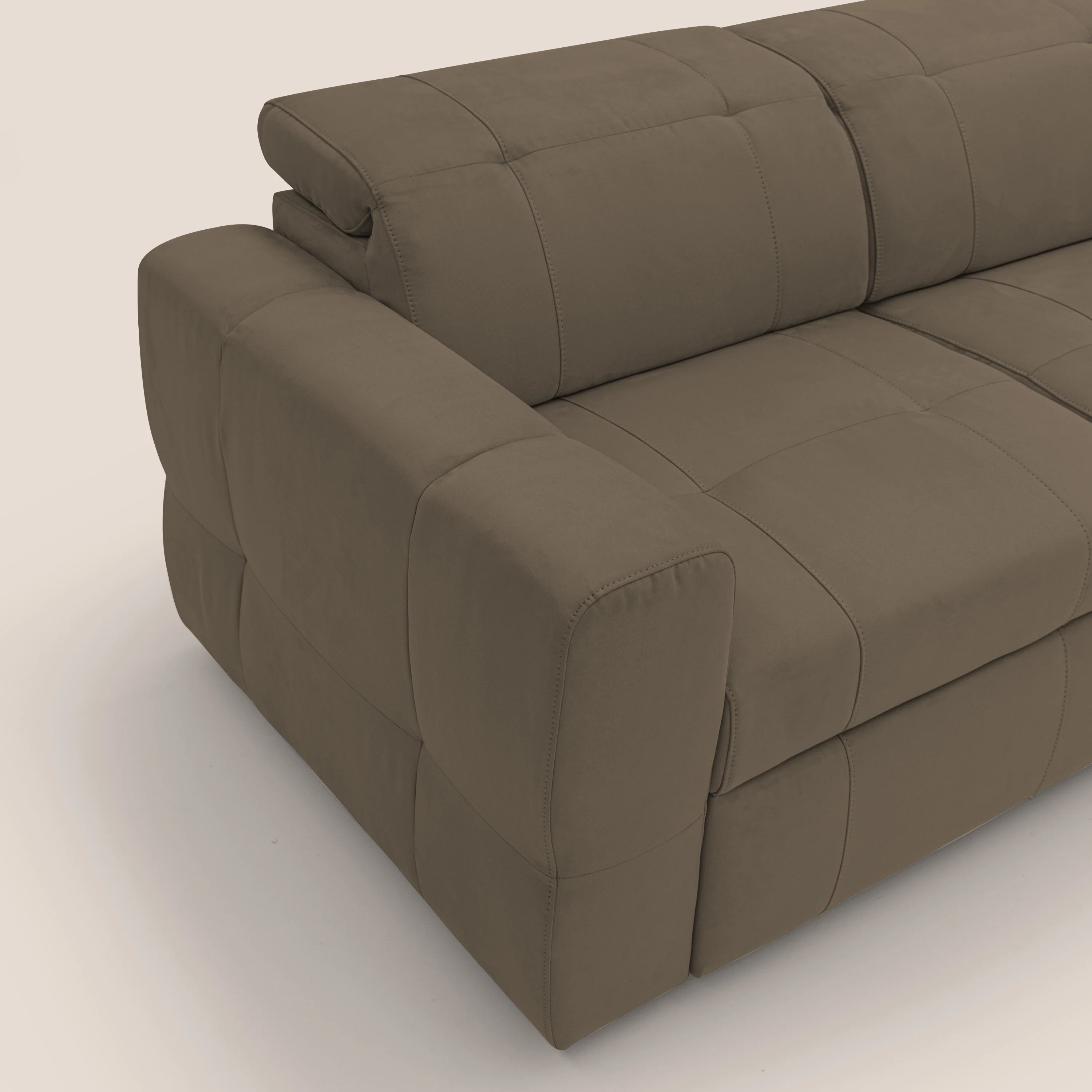 Kronos Canapé d'angle avec pouf extractible et coffre de rangement en microfibre imperméable T11 marron - Image 6