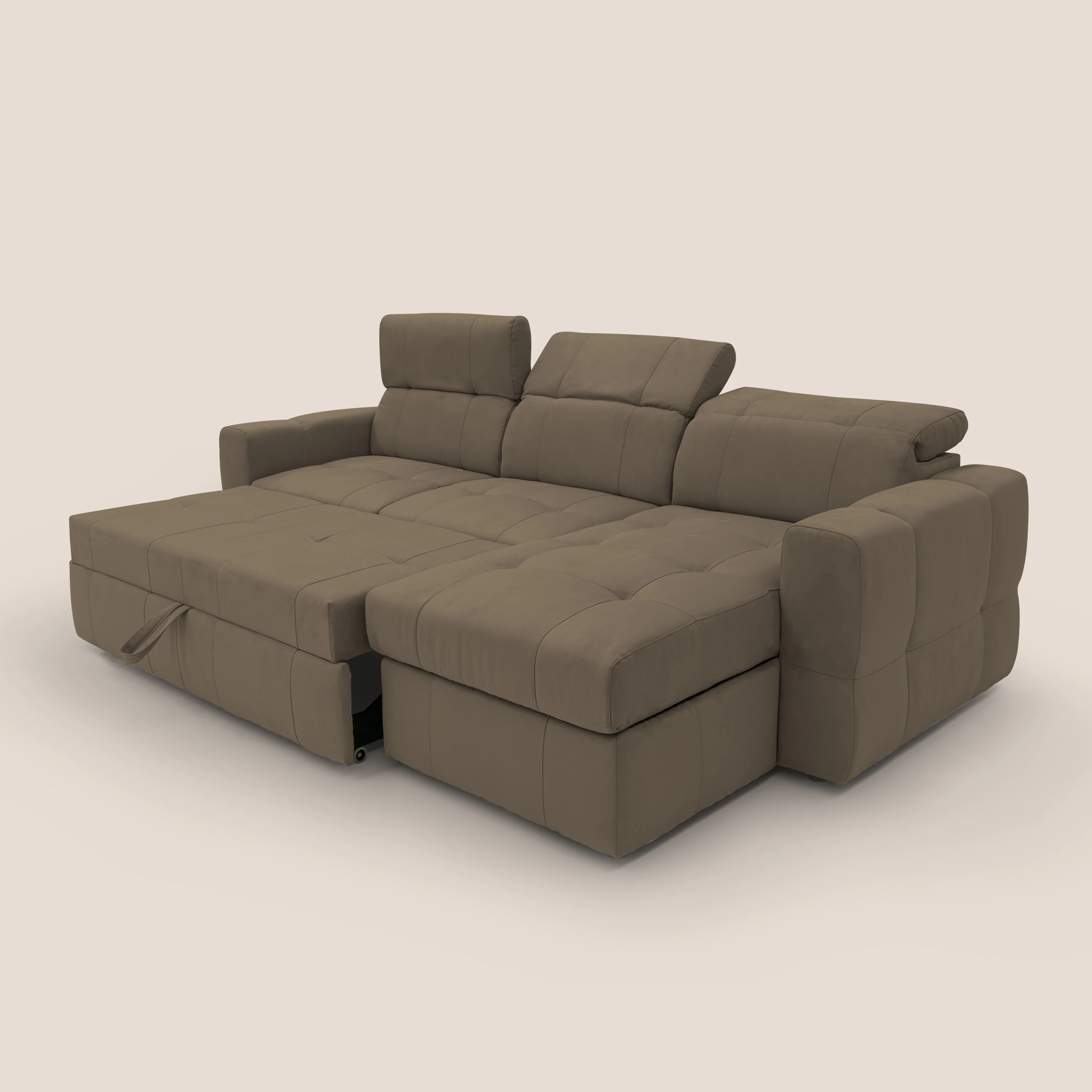 Kronos Canapé d'angle avec pouf extractible et coffre de rangement en microfibre imperméable T11 marron - Image 7