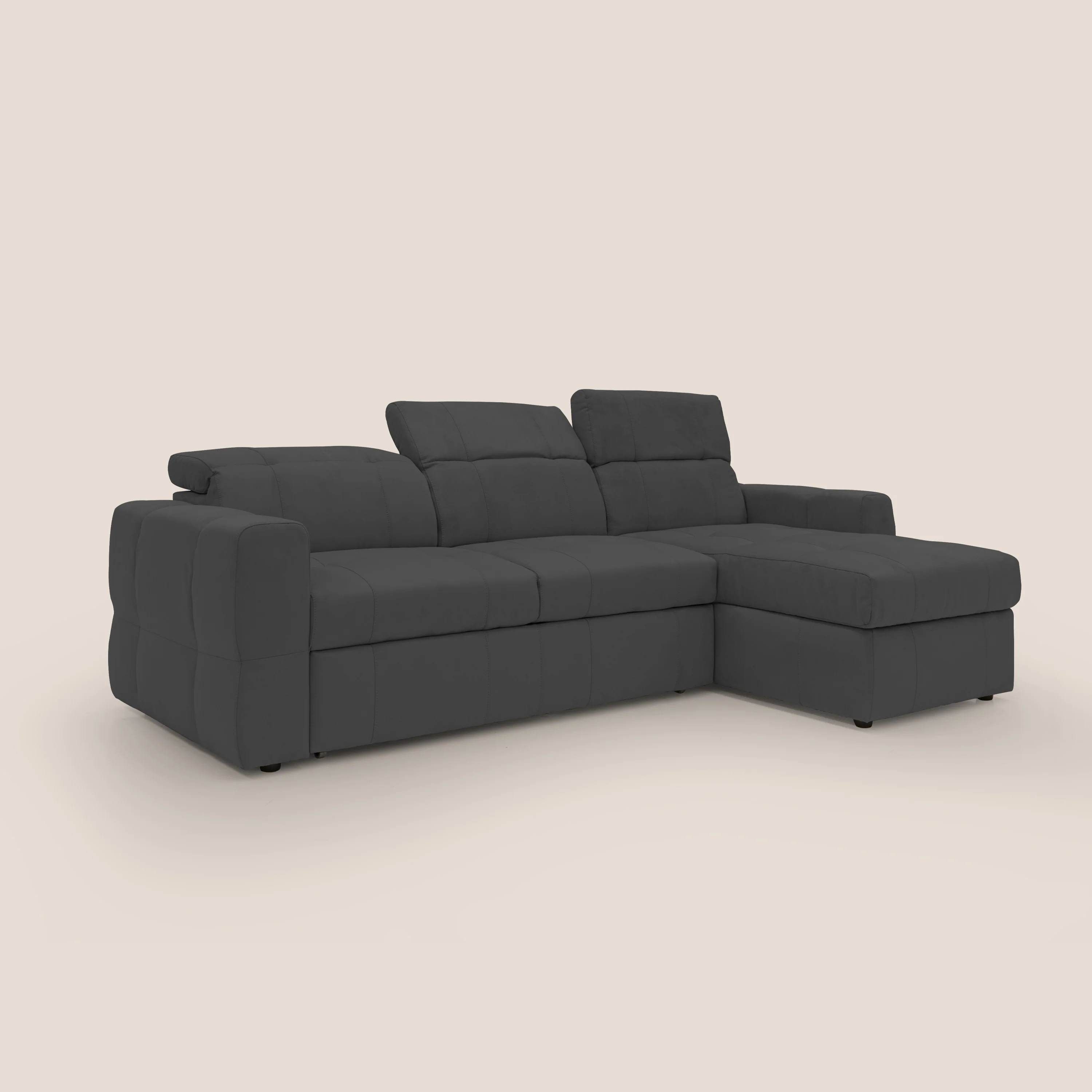 Kronos Canapé d'angle avec pouf extractible et coffre de rangement en microfibre imperméable T11 noir - Image 3