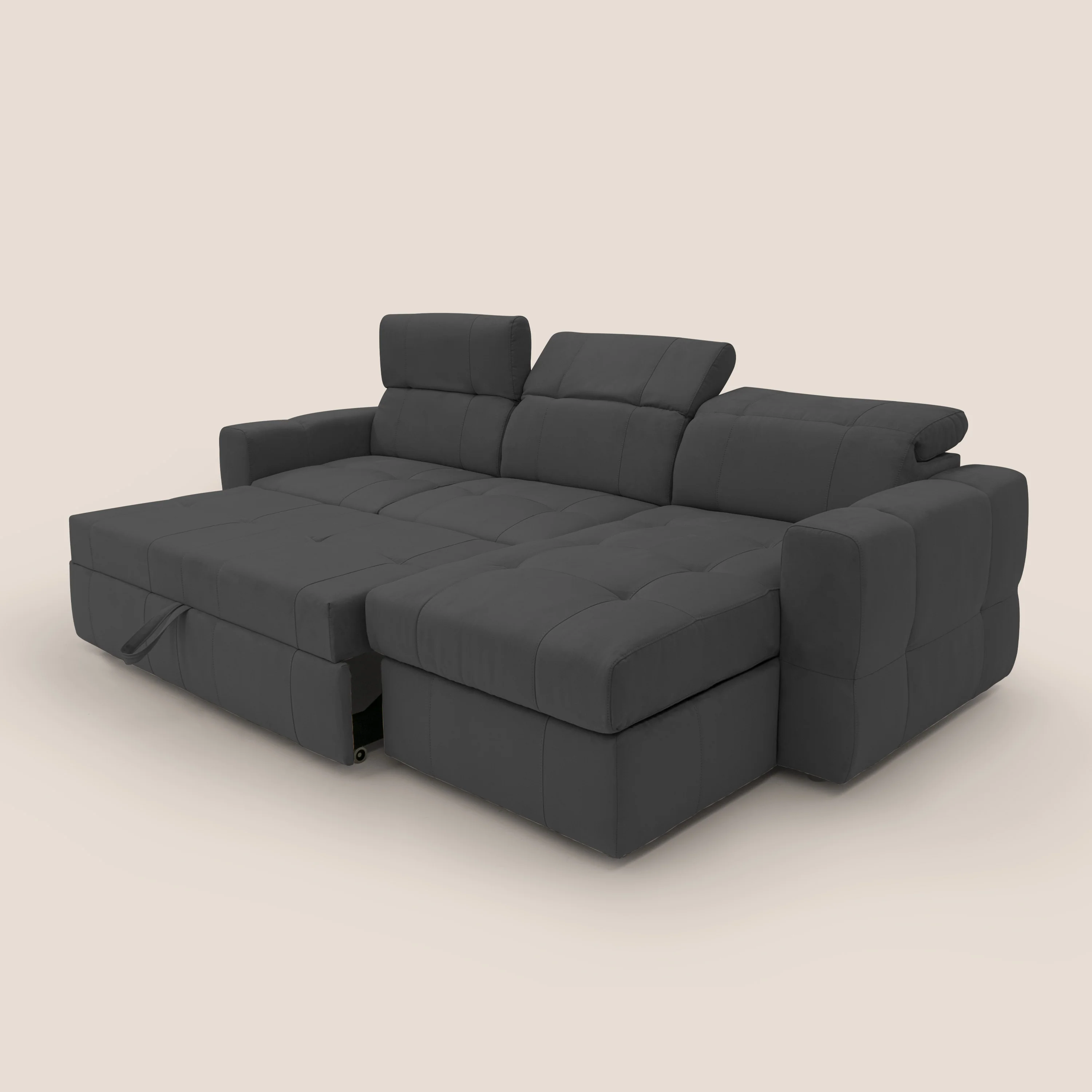 Kronos Canapé d'angle avec pouf extractible et coffre de rangement en microfibre imperméable T11 noir - Image 7