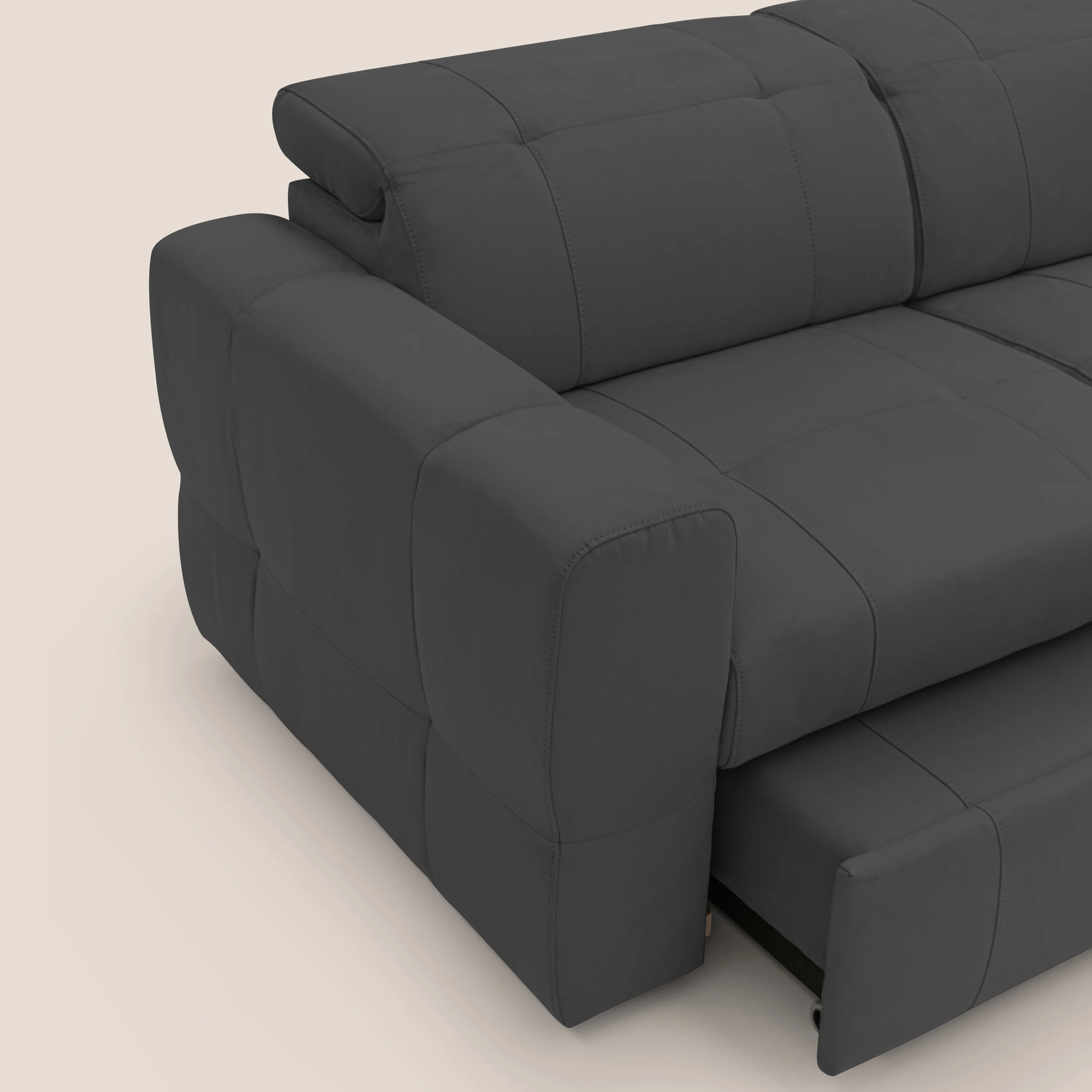 Kronos Canapé d'angle avec pouf extractible et coffre de rangement en microfibre imperméable T11 noir - Image 8
