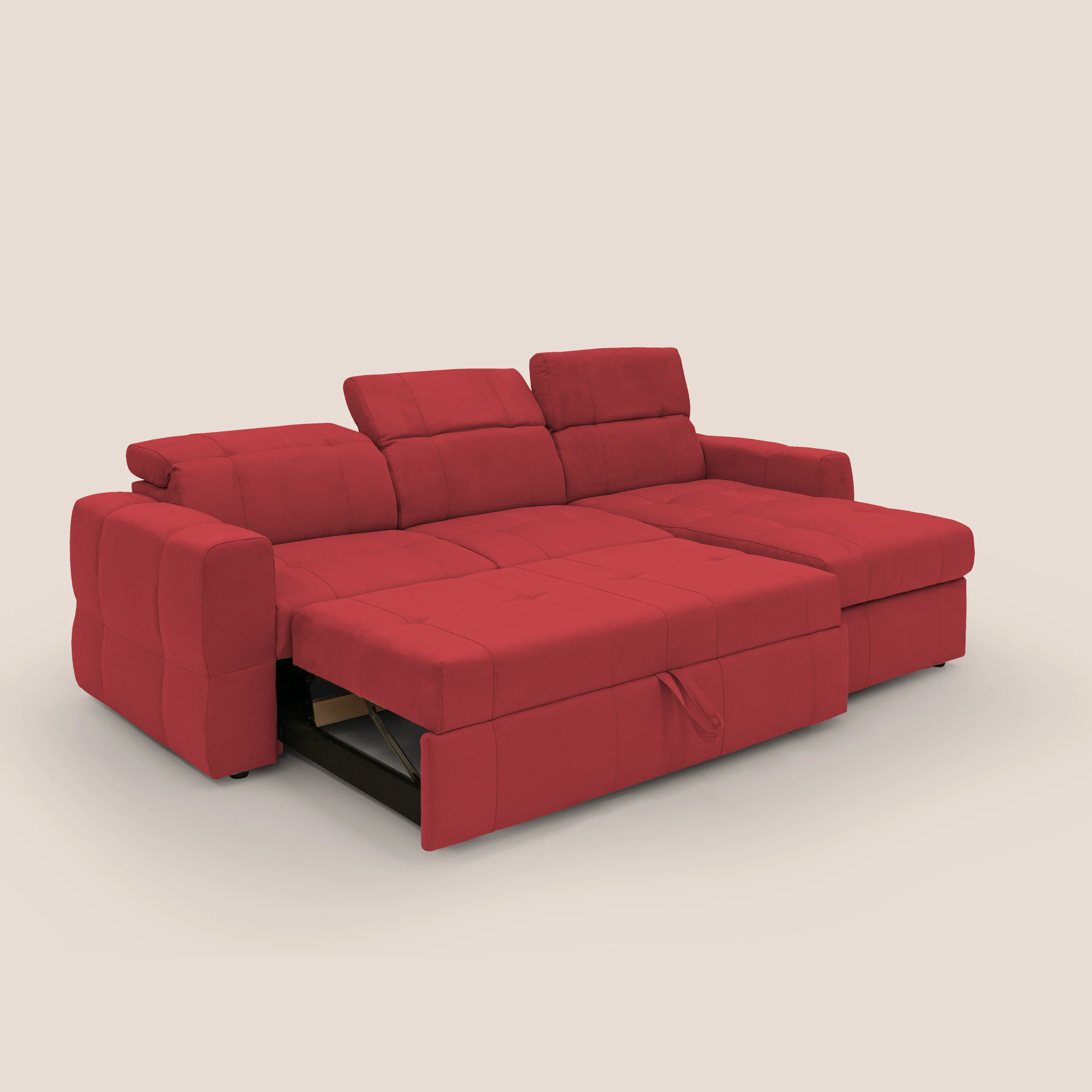 Kronos Canapé d'angle avec pouf extractible et coffre de rangement en microfibre imperméable T11 rouge - Image 2
