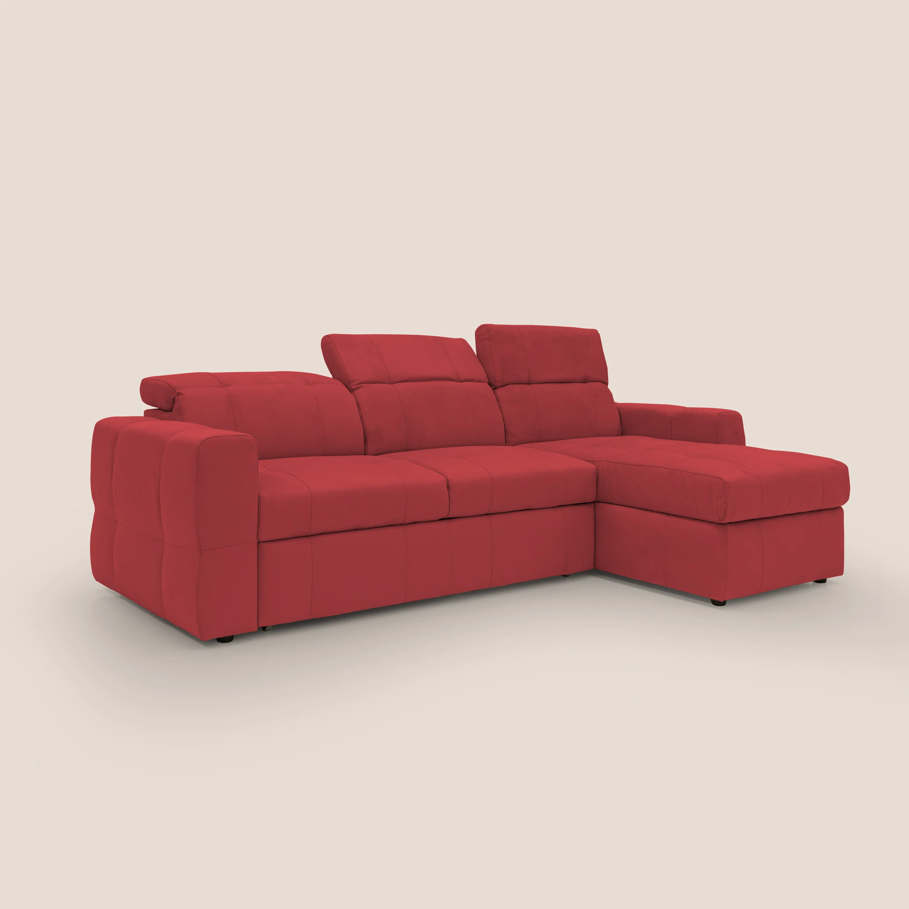 Kronos Canapé d'angle avec pouf extractible et coffre de rangement en microfibre imperméable T11 rouge - Image 3