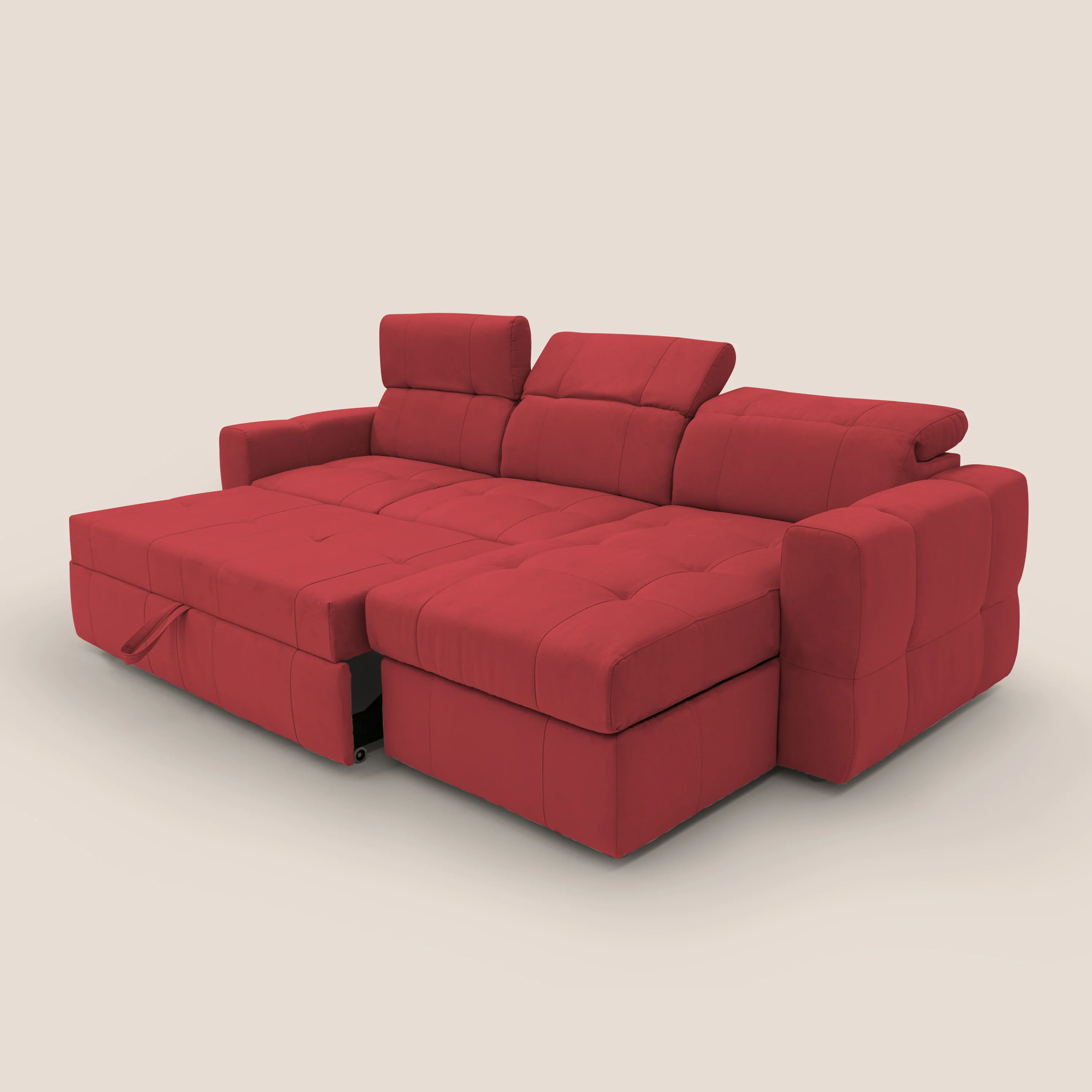 Kronos Canapé d'angle avec pouf extractible et coffre de rangement en microfibre imperméable T11 rouge - Image 7