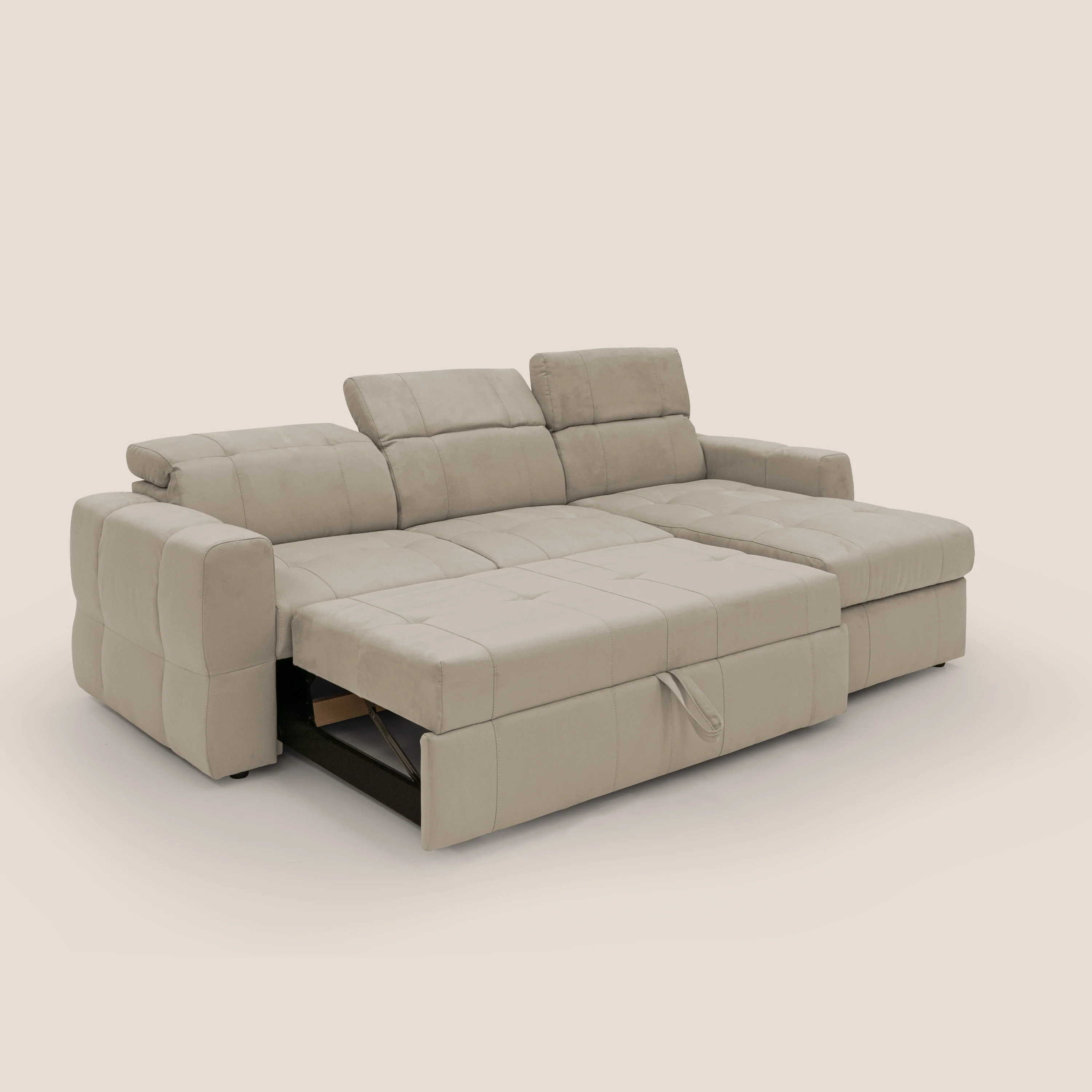 Kronos Canapé d'angle avec pouf extractible et coffre de rangement en microfibre imperméable T11 Taupe tortora - Image 2