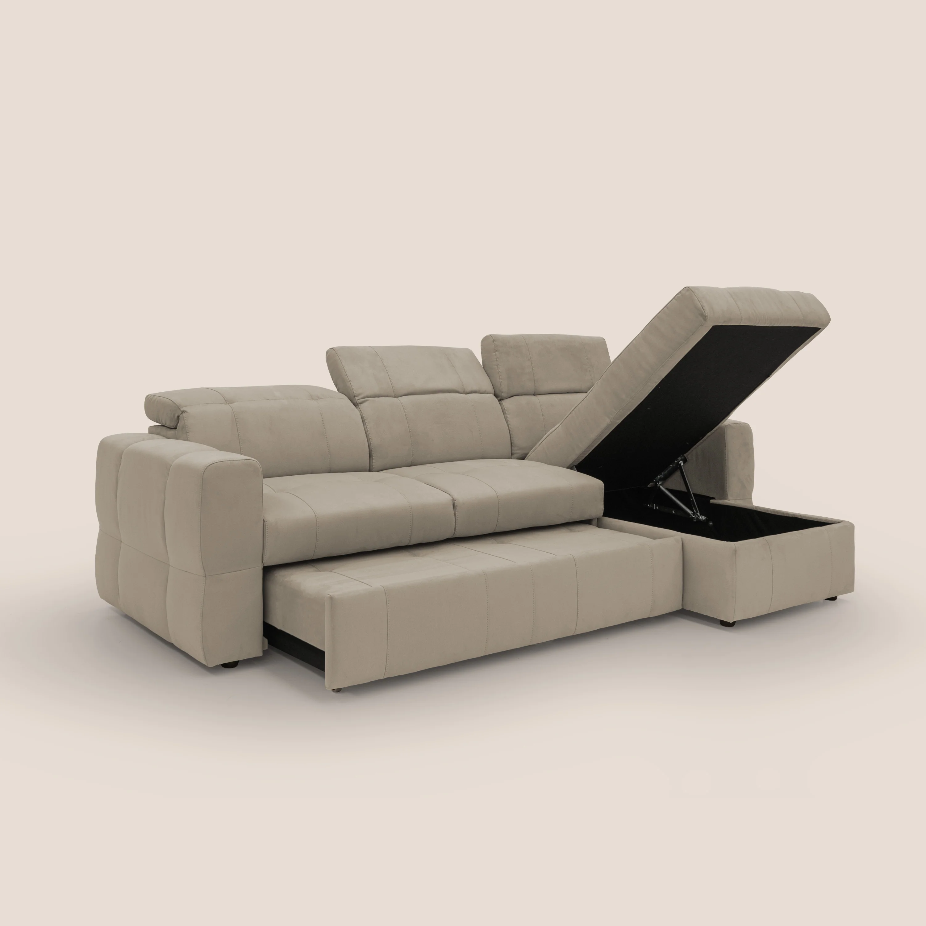 Kronos Canapé d'angle avec pouf extractible et coffre de rangement en microfibre imperméable T11 Taupe tortora - Image 4