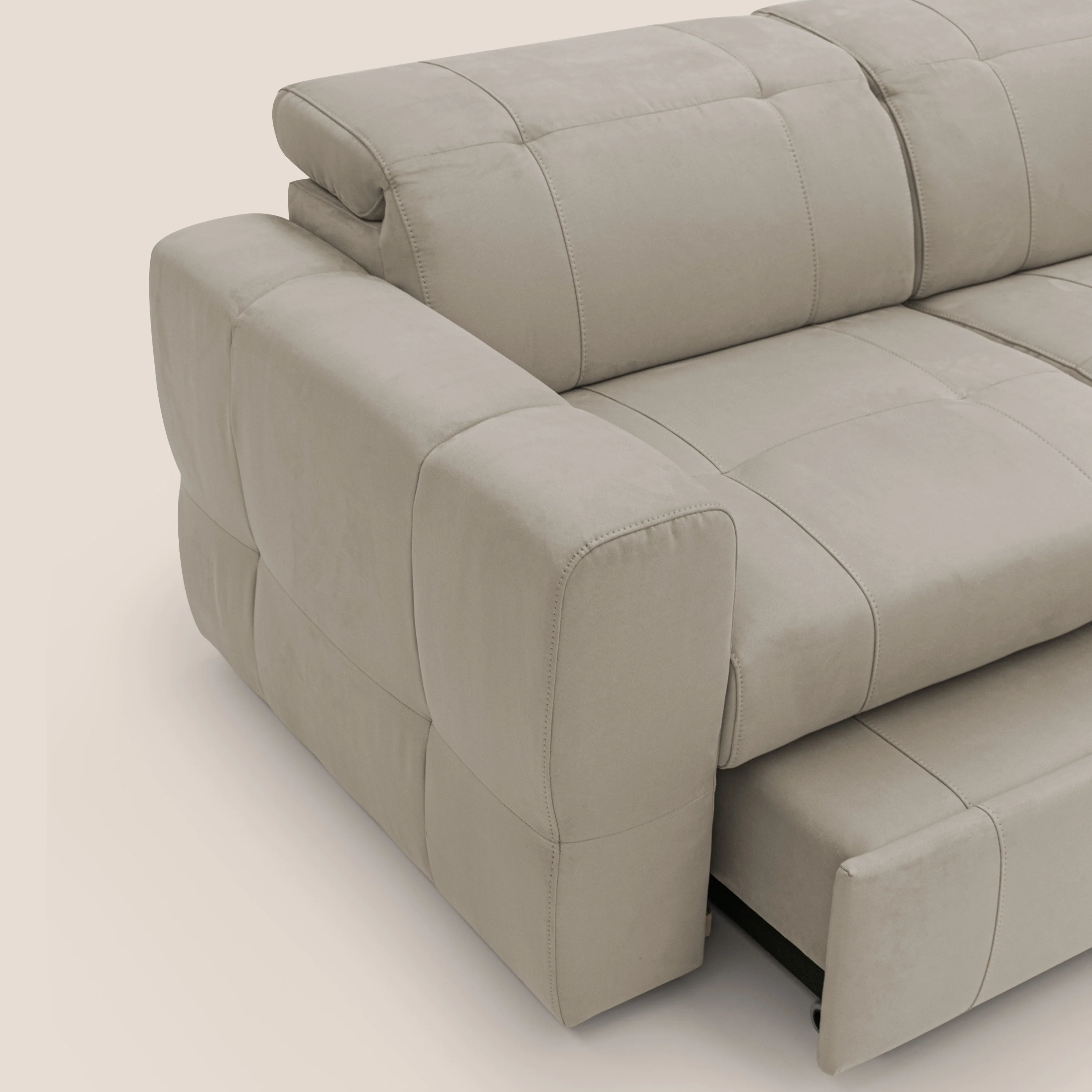 Kronos Canapé d'angle avec pouf extractible et coffre de rangement en microfibre imperméable T11 Taupe tortora - Image 8