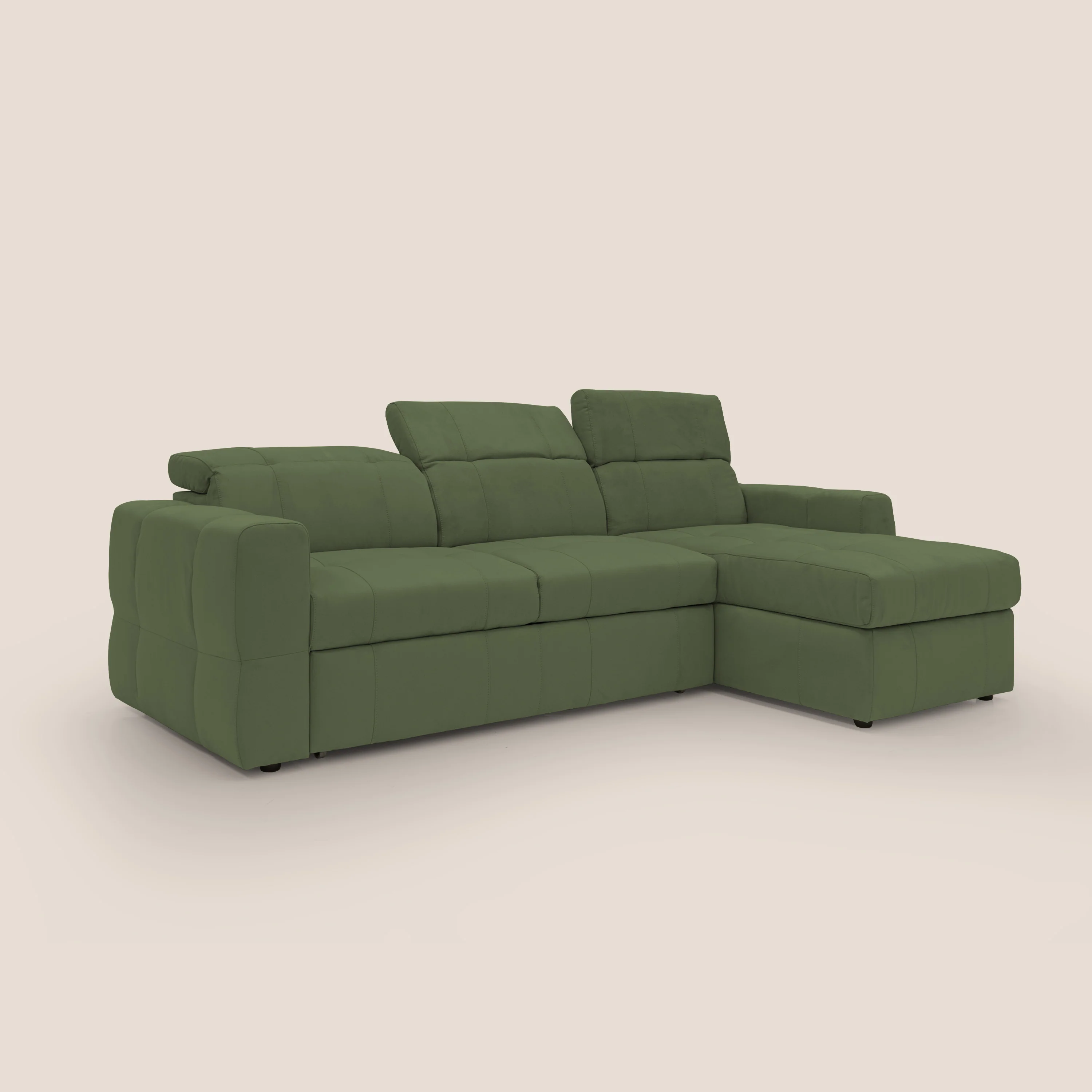 Kronos Canapé d'angle avec pouf extractible et coffre de rangement en microfibre imperméable T11 vert - Image 3