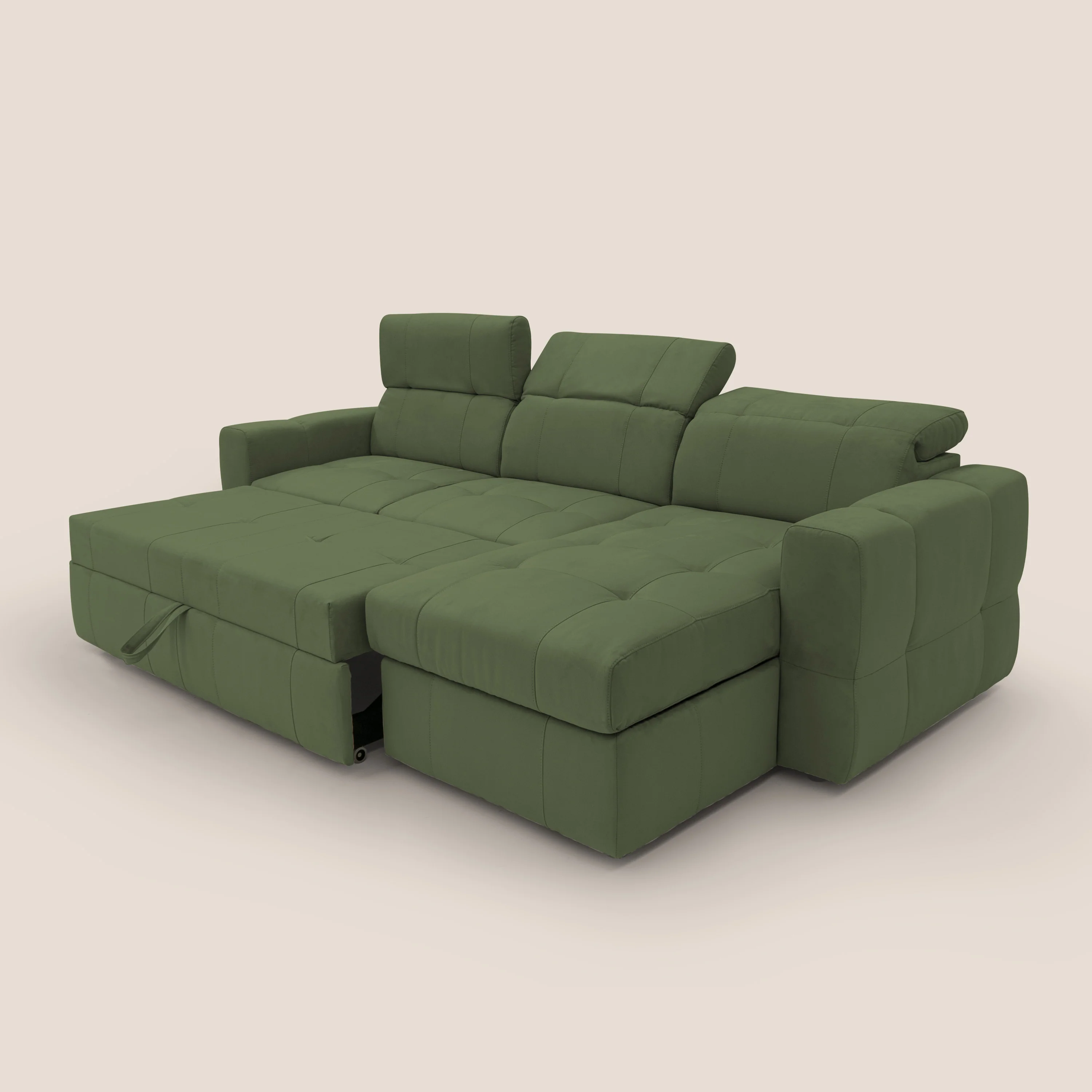 Kronos Canapé d'angle avec pouf extractible et coffre de rangement en microfibre imperméable T11 vert - Image 7
