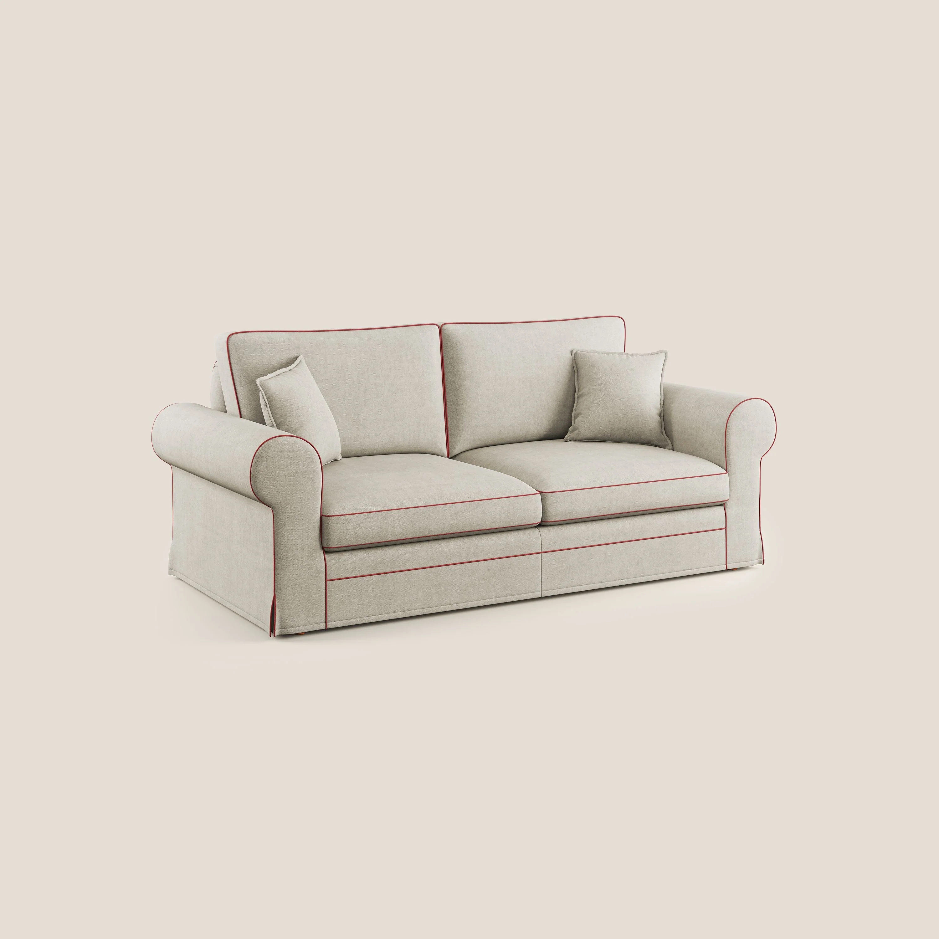 Lady canapé classique en plume d'oie bicolore en tissu imperméable T02 crème - rouge - Image 2