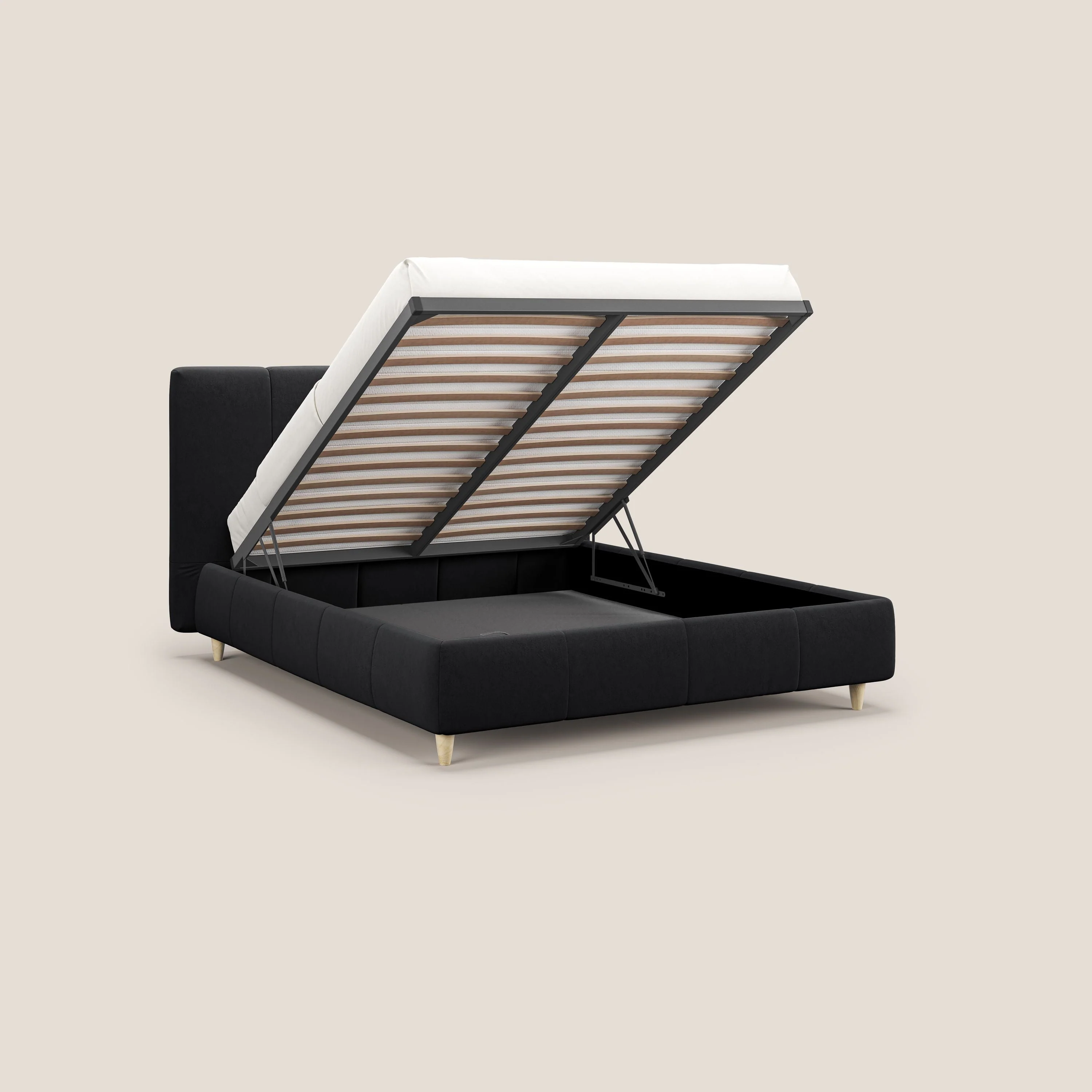 Laura lit avec coffre déhoussable en microfibre velours T09 anthracite - Image 2