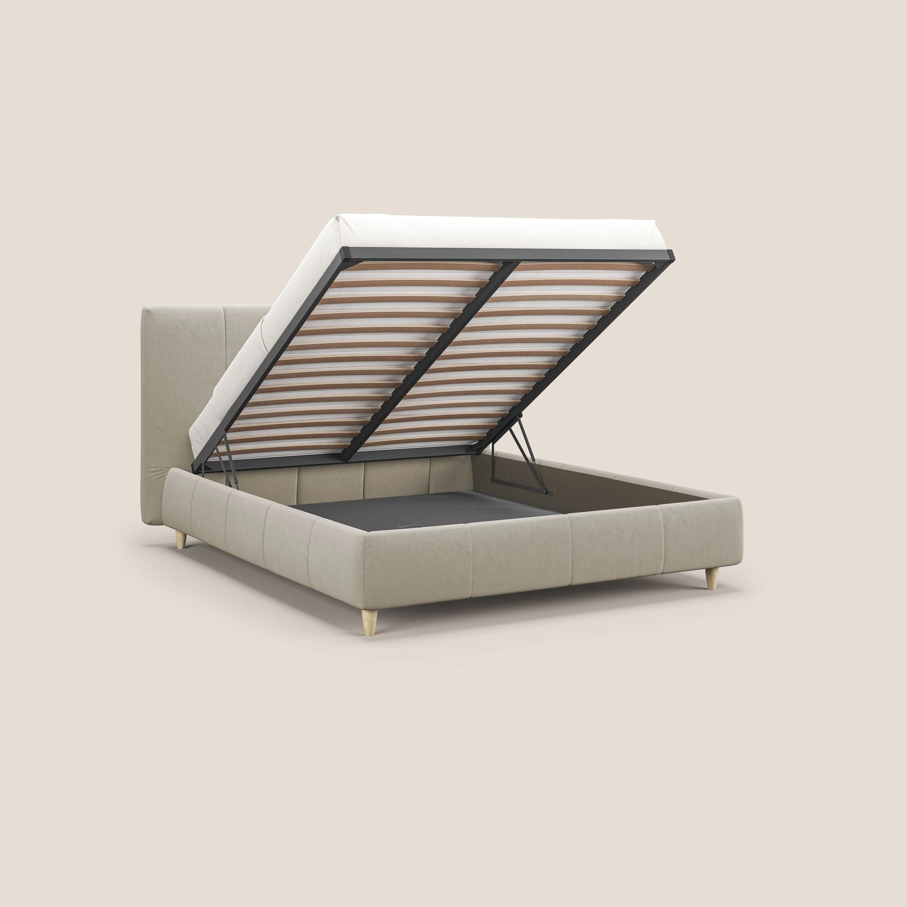 Laura lit avec coffre déhoussable en microfibre velours T09 beige - Image 2