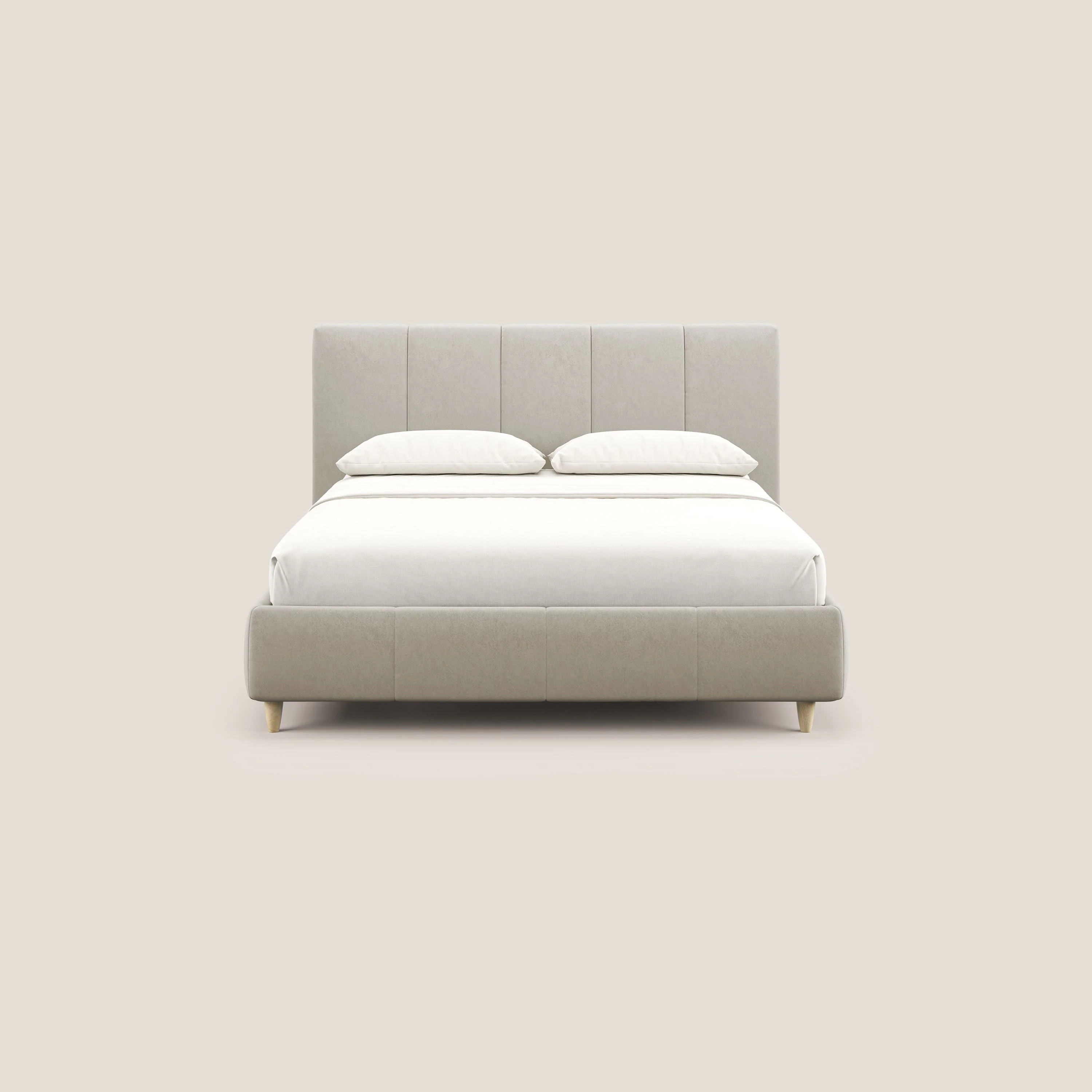 Laura lit avec coffre déhoussable en microfibre velours T09 beige - Image 3