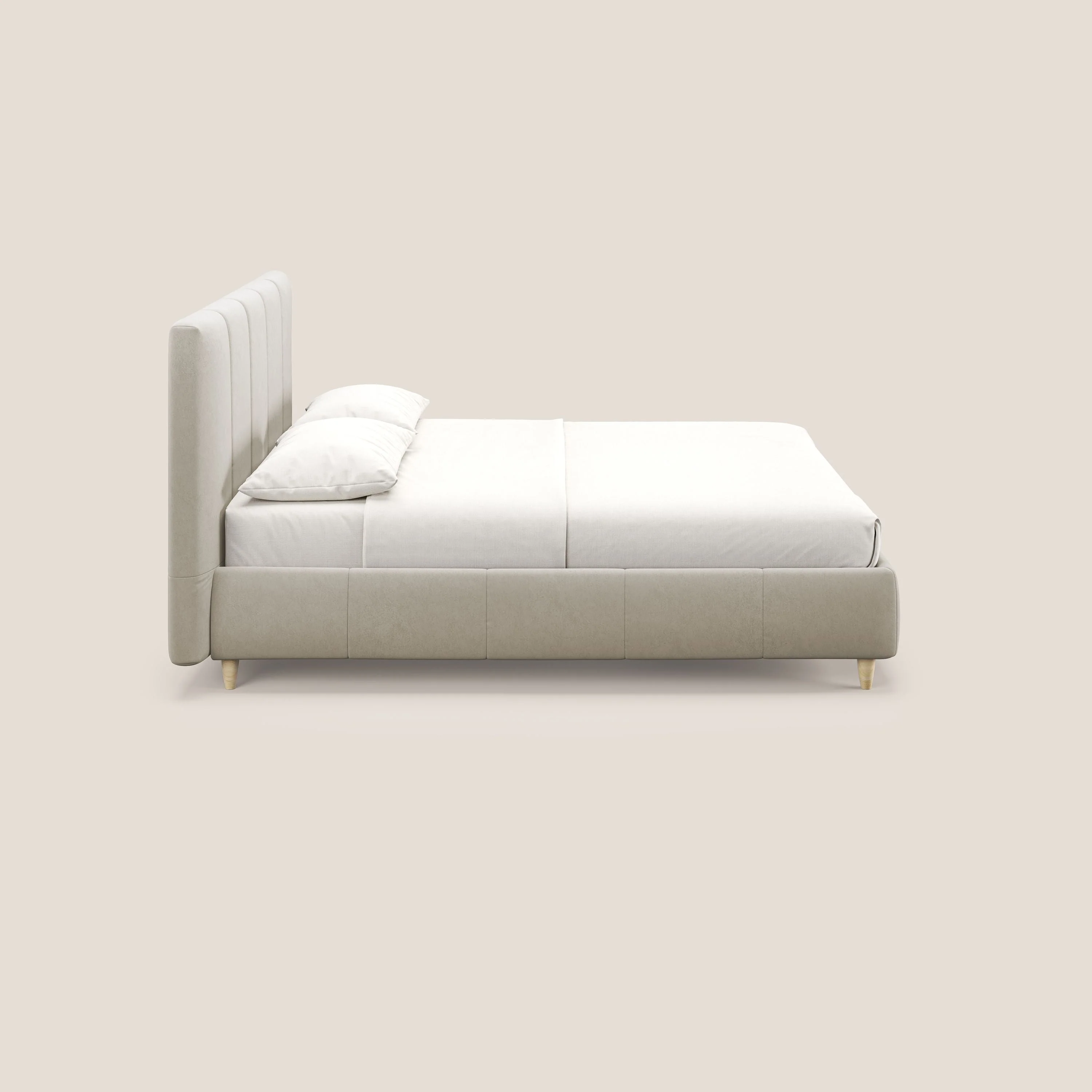 Laura lit avec coffre déhoussable en microfibre velours T09 beige - Image 4