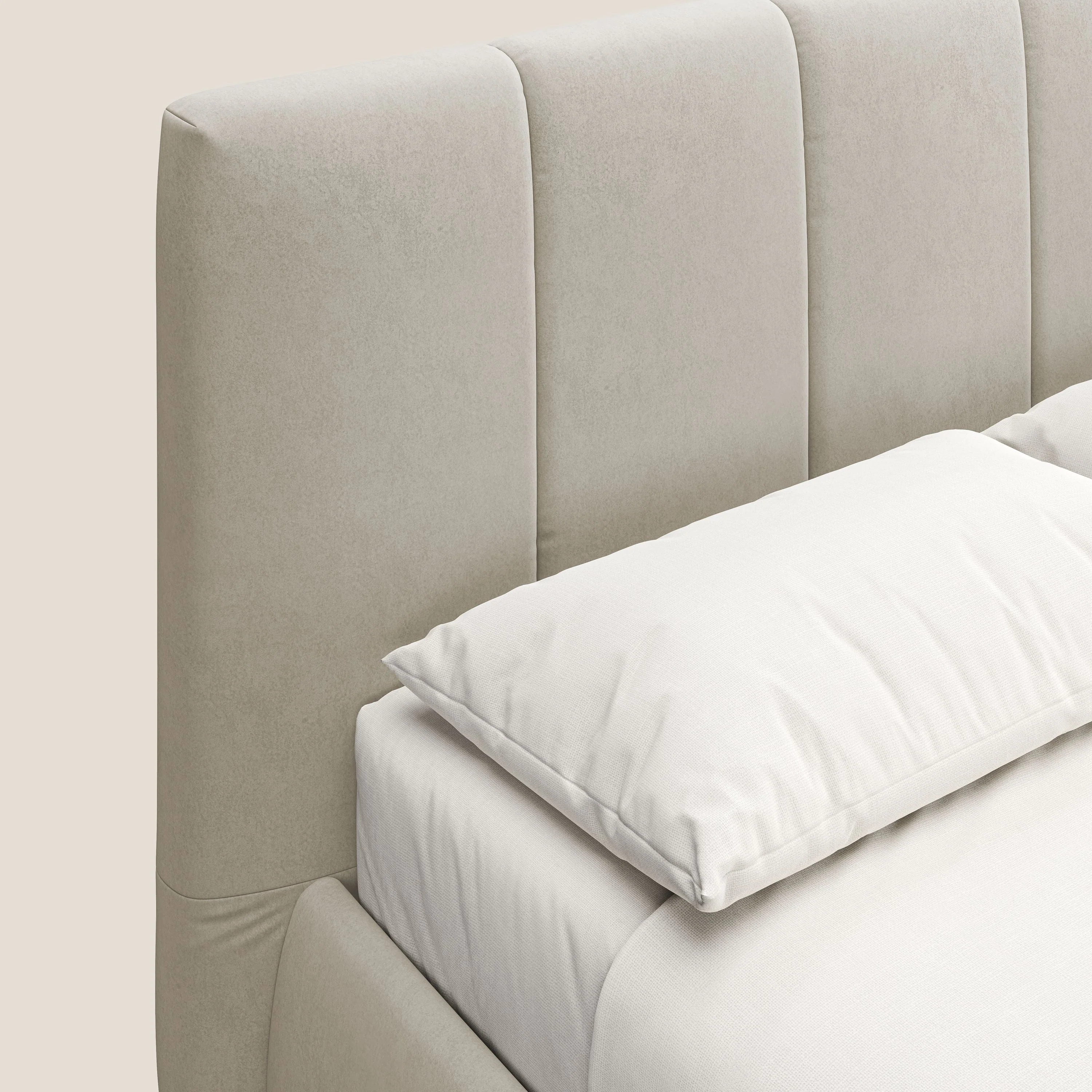 Laura lit avec coffre déhoussable en microfibre velours T09 beige - Image 6