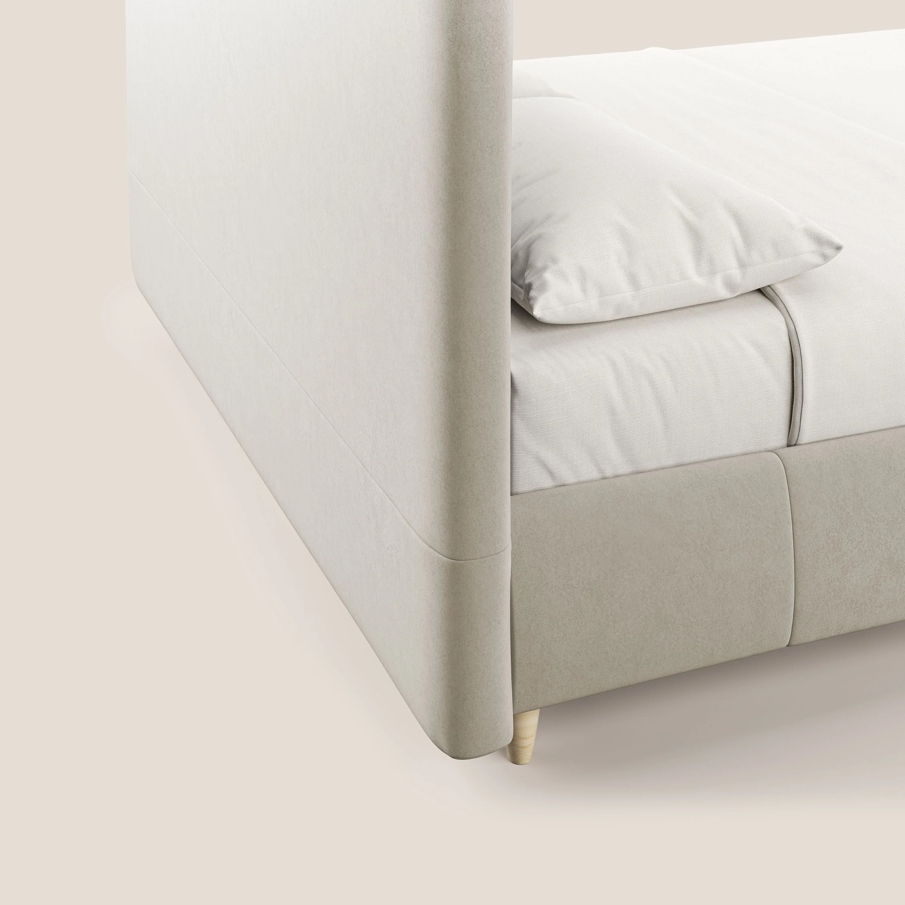 Laura lit avec coffre déhoussable en microfibre velours T09 beige - Image 7