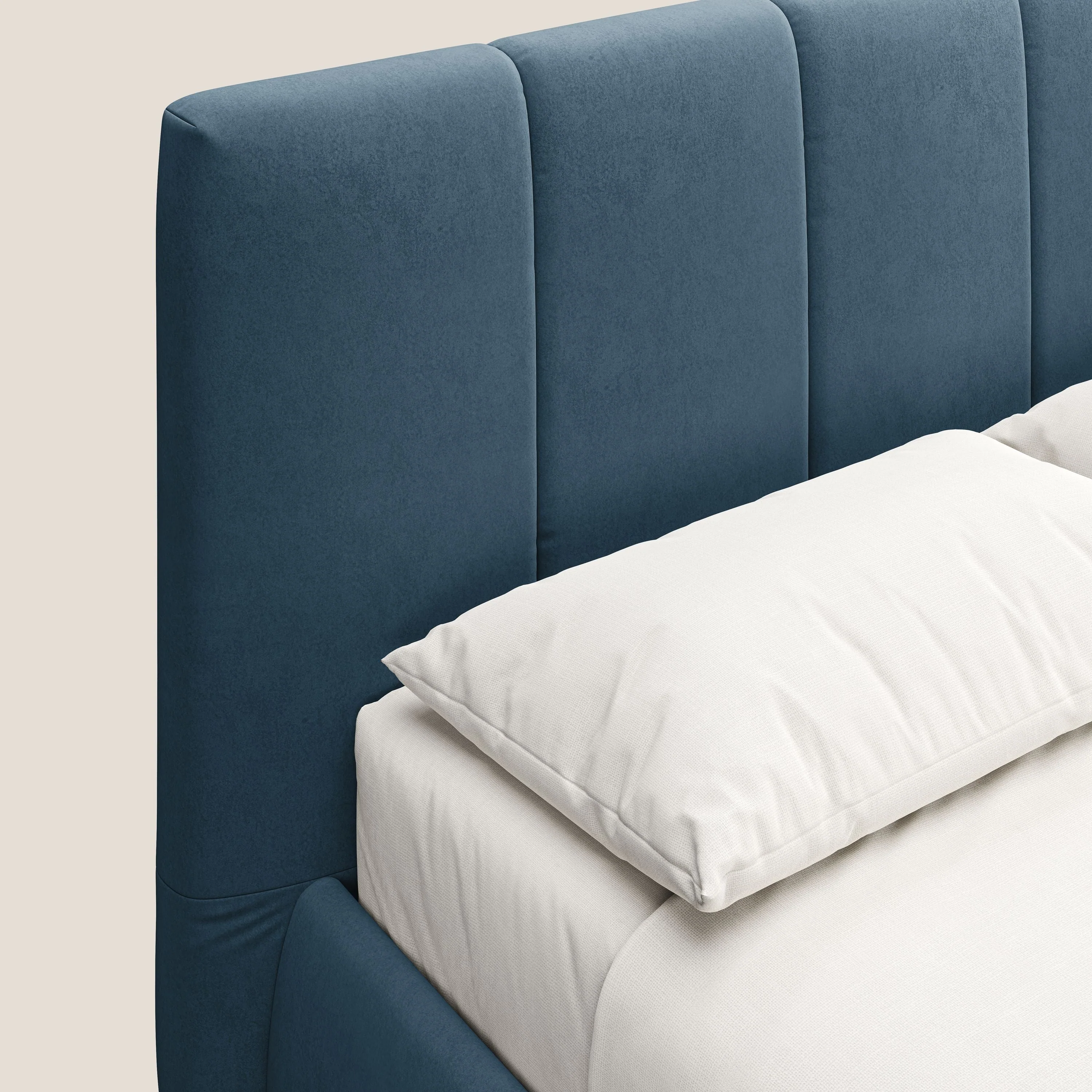 Laura lit avec coffre déhoussable en microfibre velours T09 bleu - Image 6