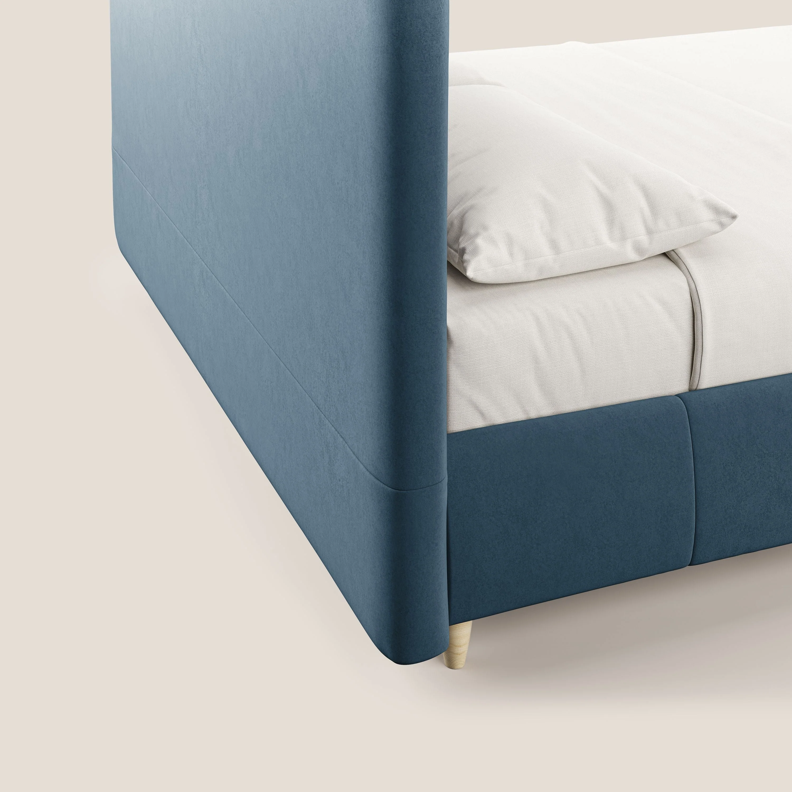 Laura lit avec coffre déhoussable en microfibre velours T09 bleu - Image 7
