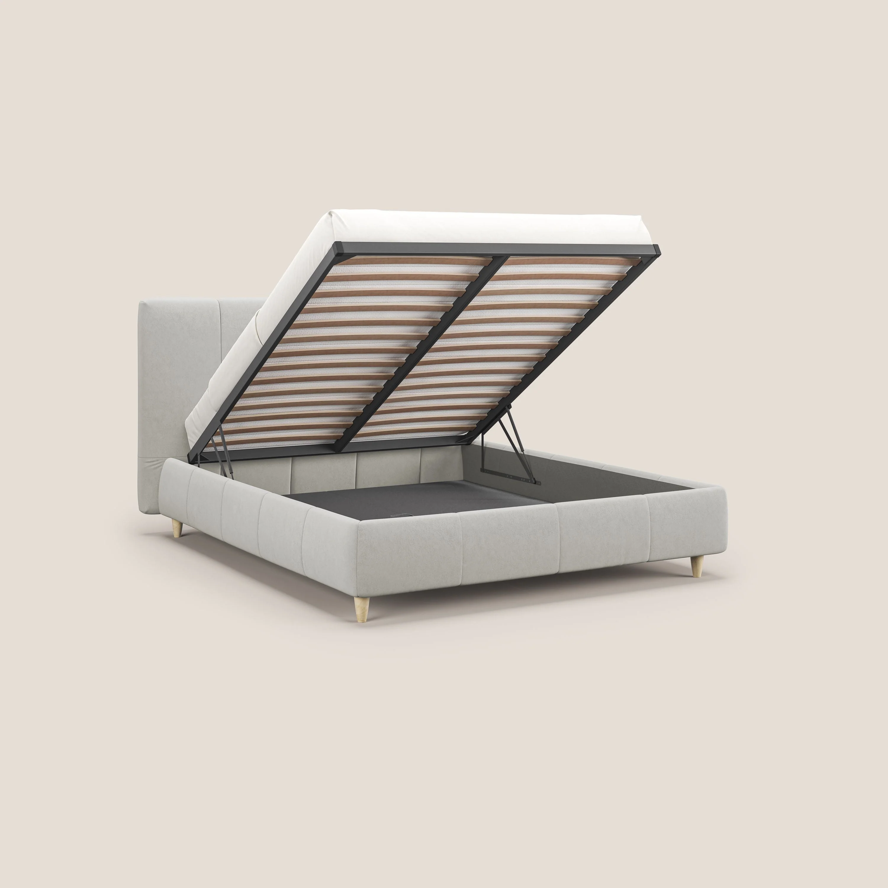 Laura lit avec coffre déhoussable en microfibre velours T09 crème - Image 2