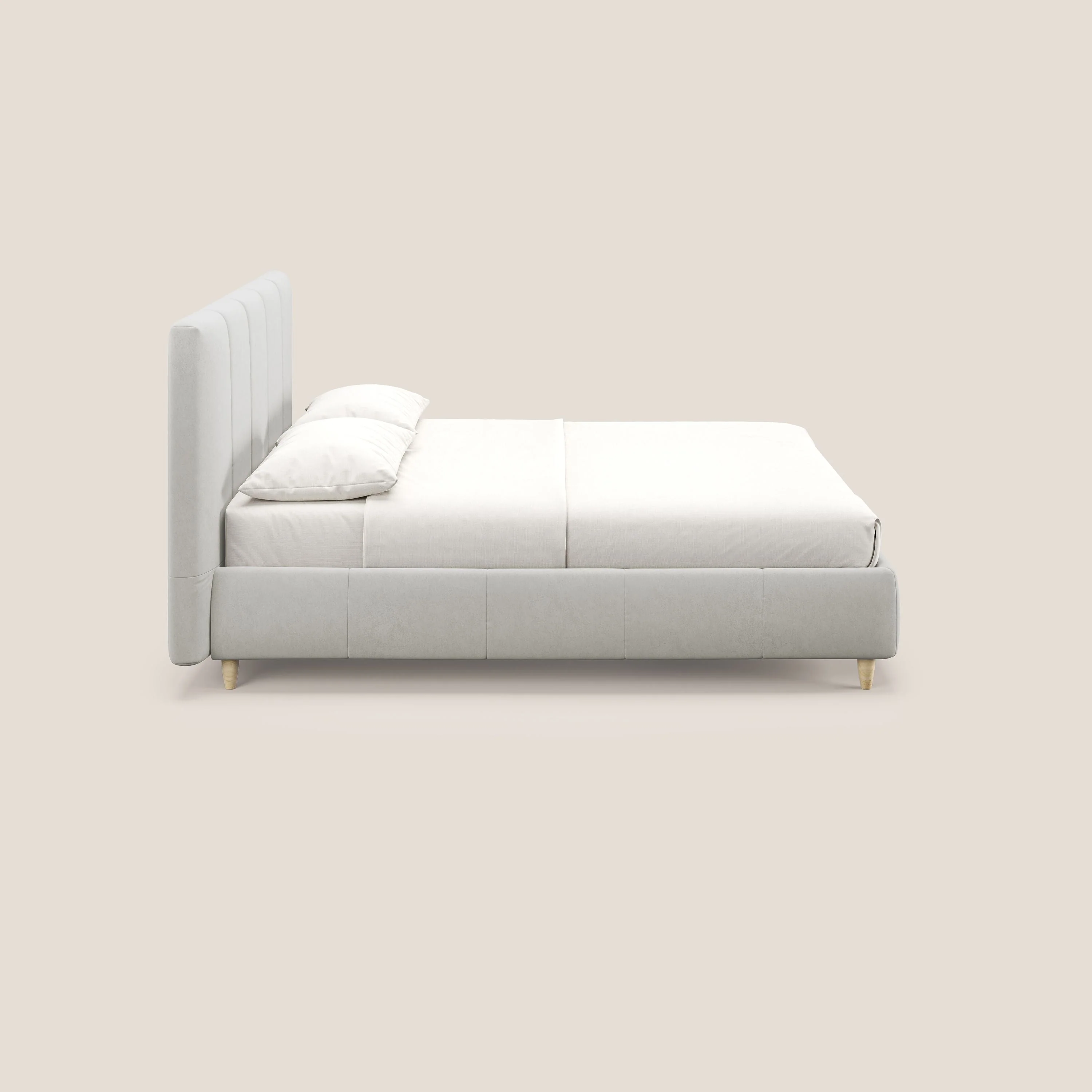 Laura lit avec coffre déhoussable en microfibre velours T09 crème - Image 4